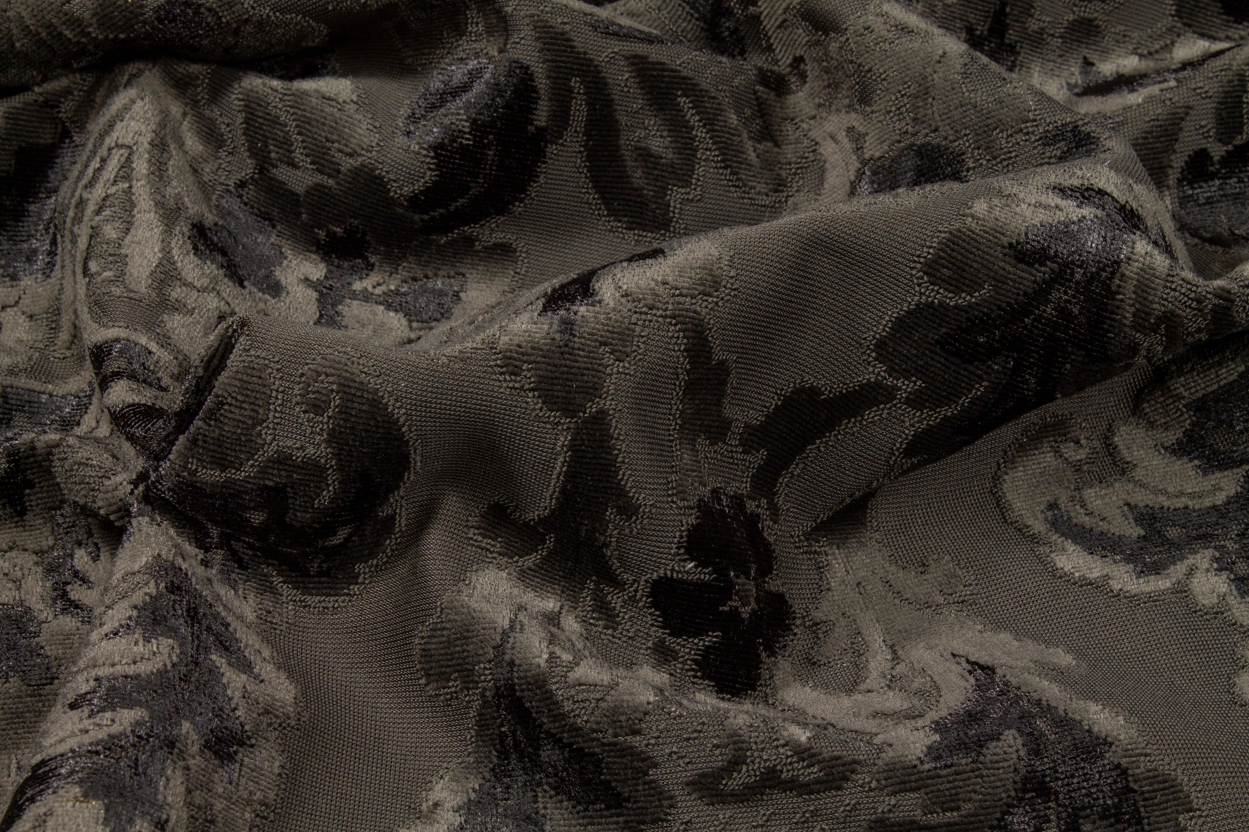 Damask Cut Velvet Upholstery - Charcoal Gray - Prime Fabrics