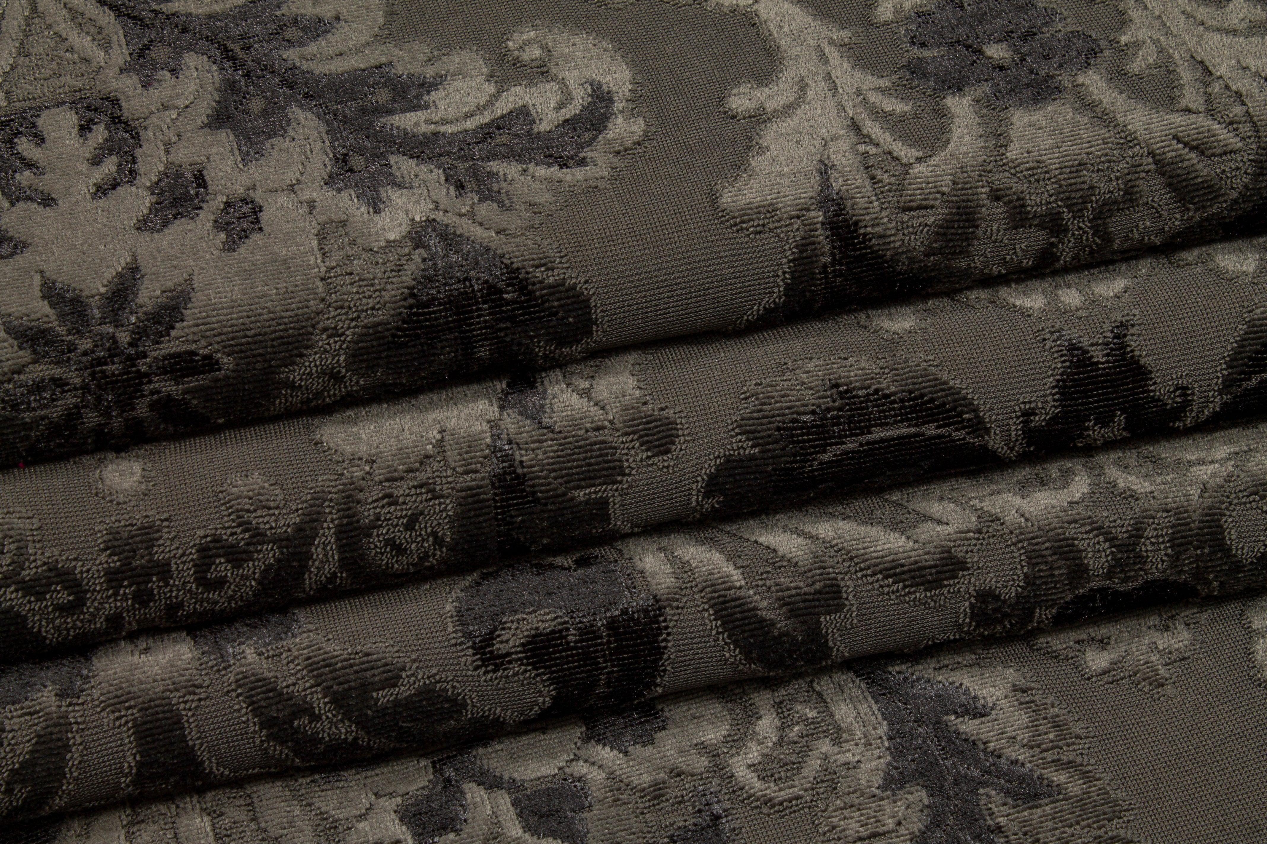 Damask Cut Velvet Upholstery - Charcoal Gray - Prime Fabrics