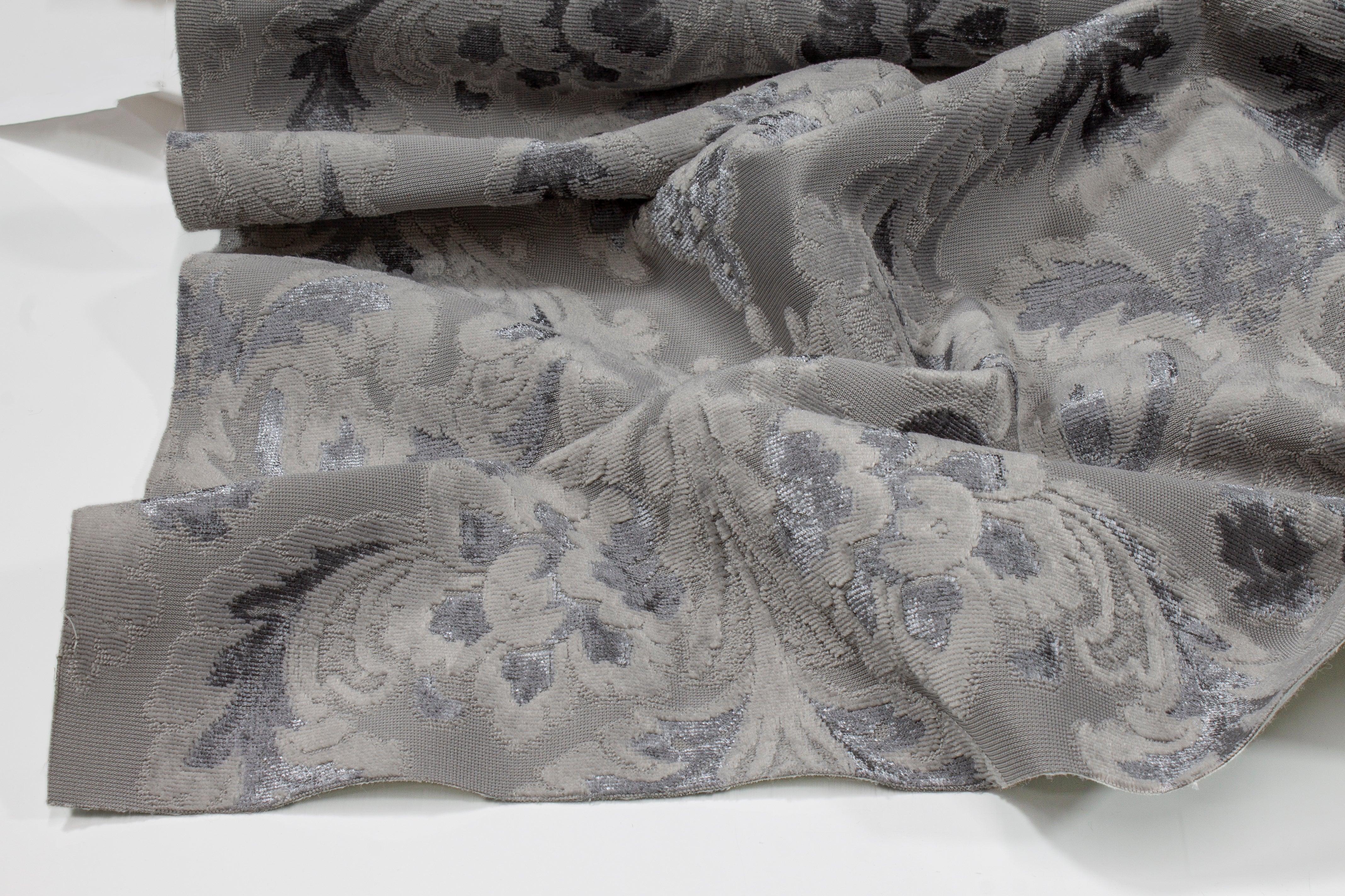 Damask Cut Velvet Upholstery - Gray - Prime Fabrics