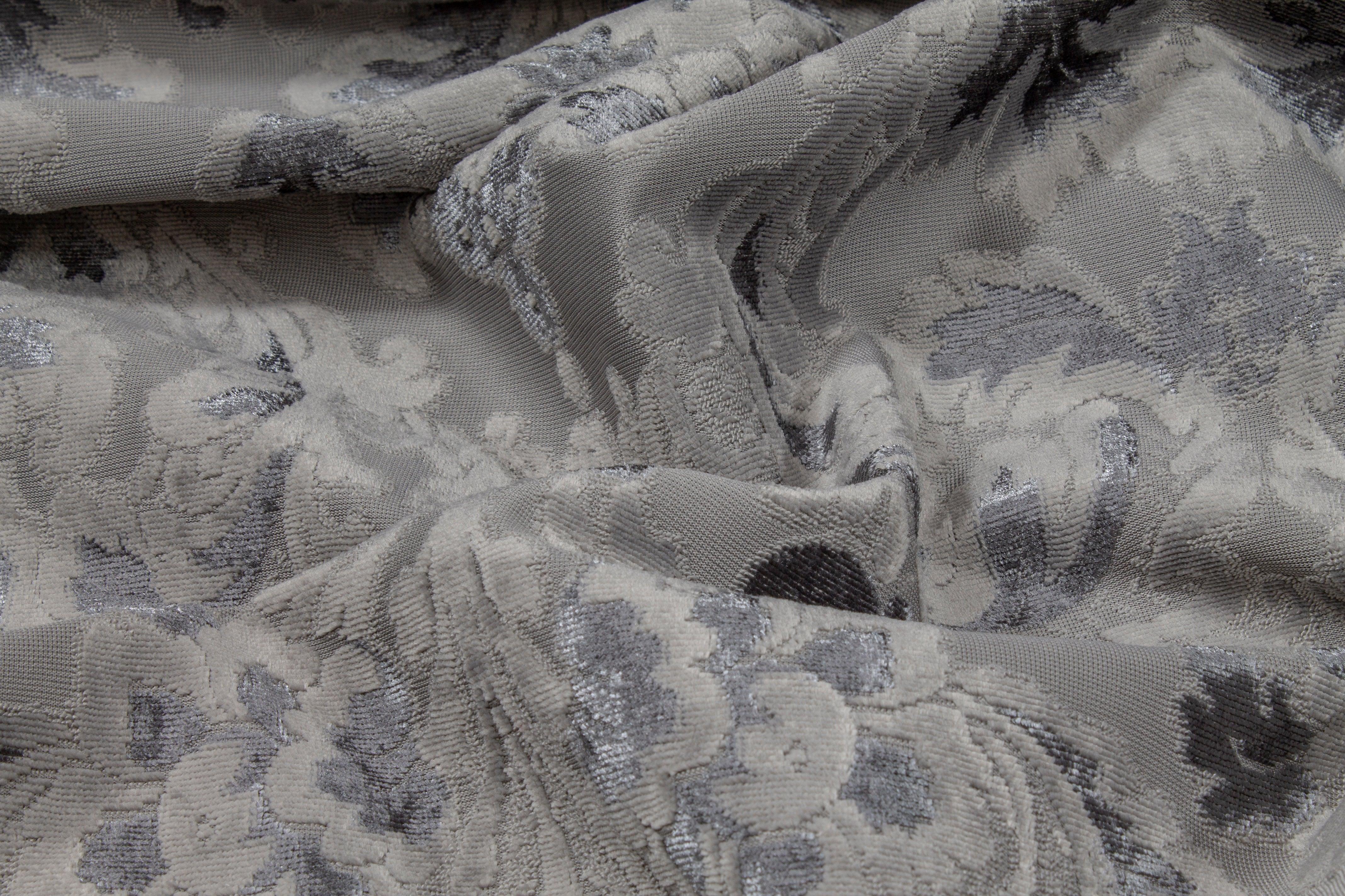 Damask Cut Velvet Upholstery - Gray - Prime Fabrics