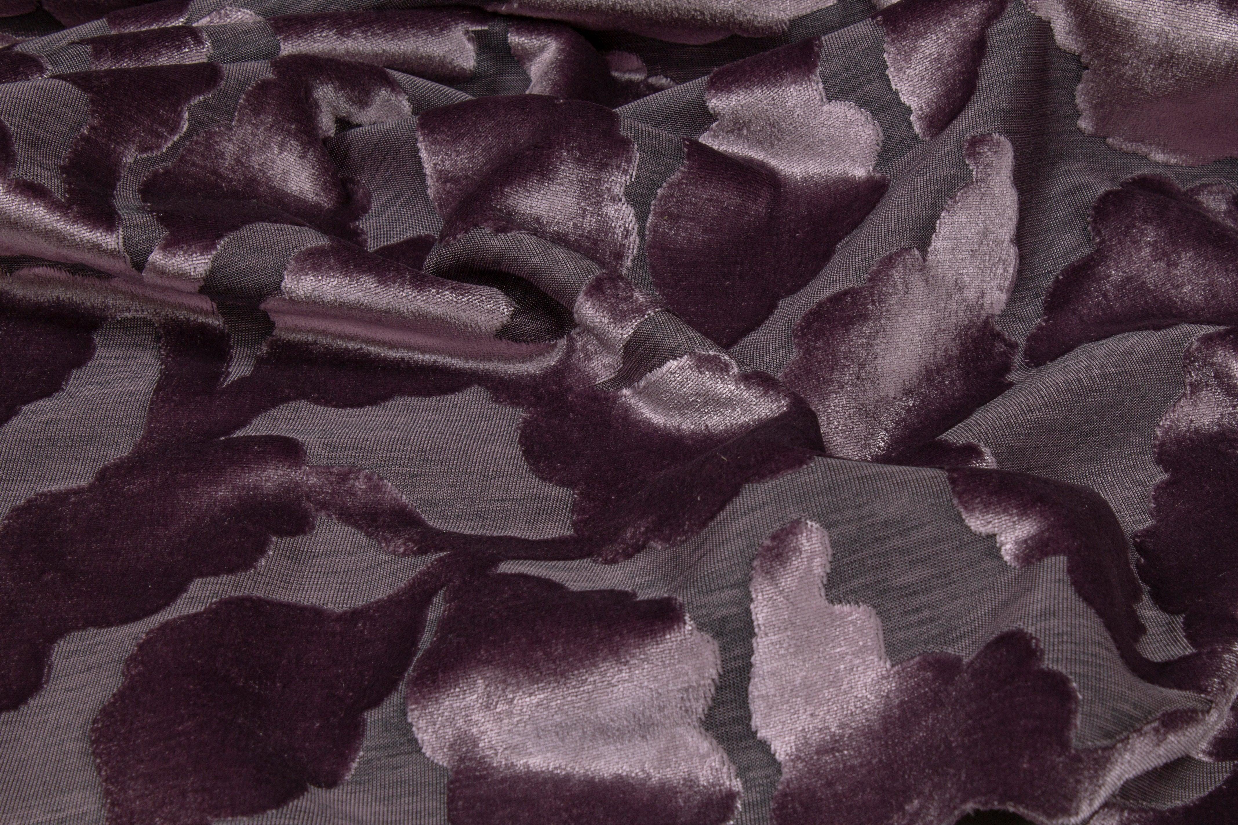 Leaf Cut Velvet Upholstery - Heather Purple - Prime Fabrics