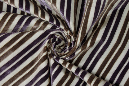 Striped Cut Velvet Upholstery - Purple and Brown - Prime Fabrics
