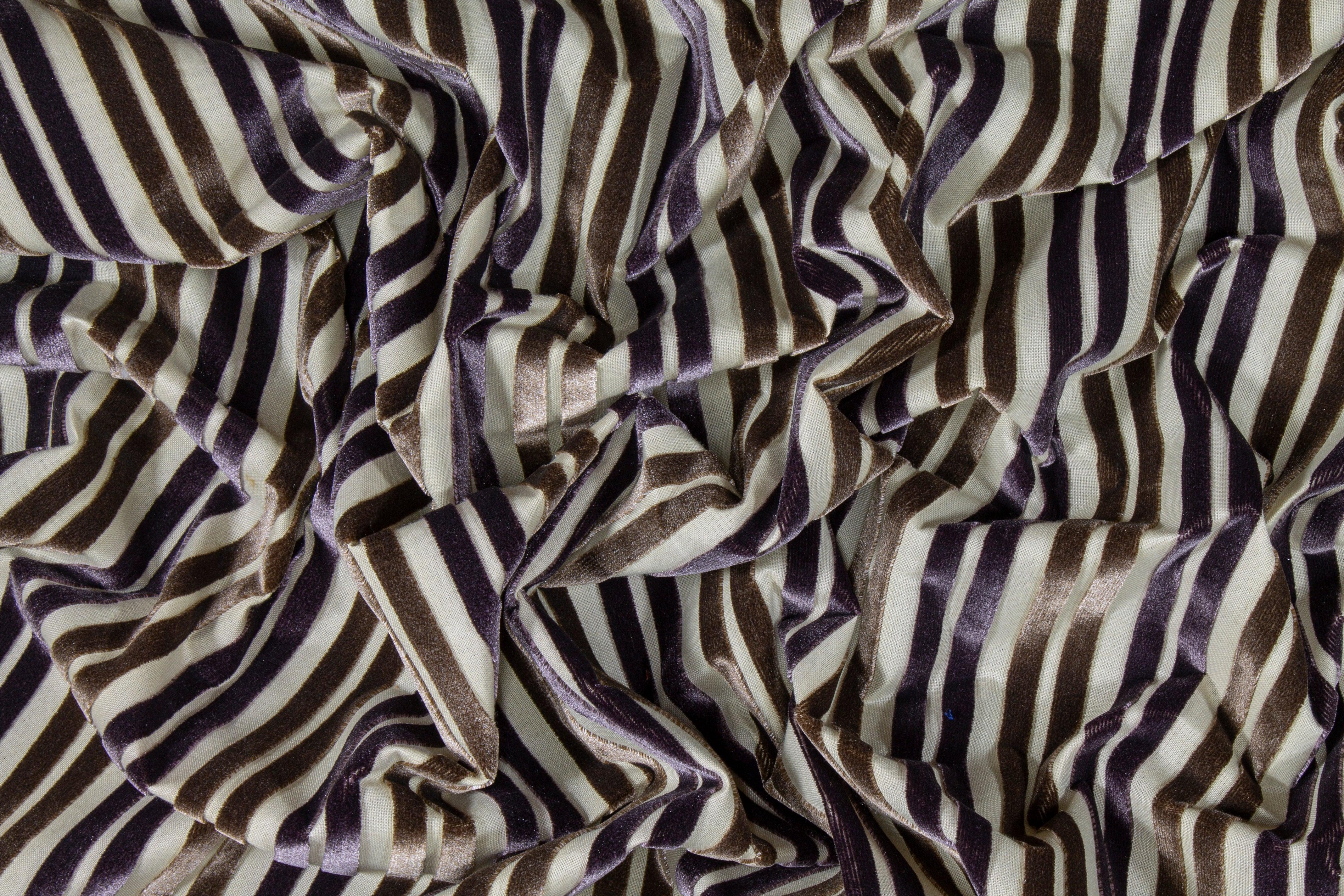 Striped Cut Velvet Upholstery - Purple and Brown - Prime Fabrics