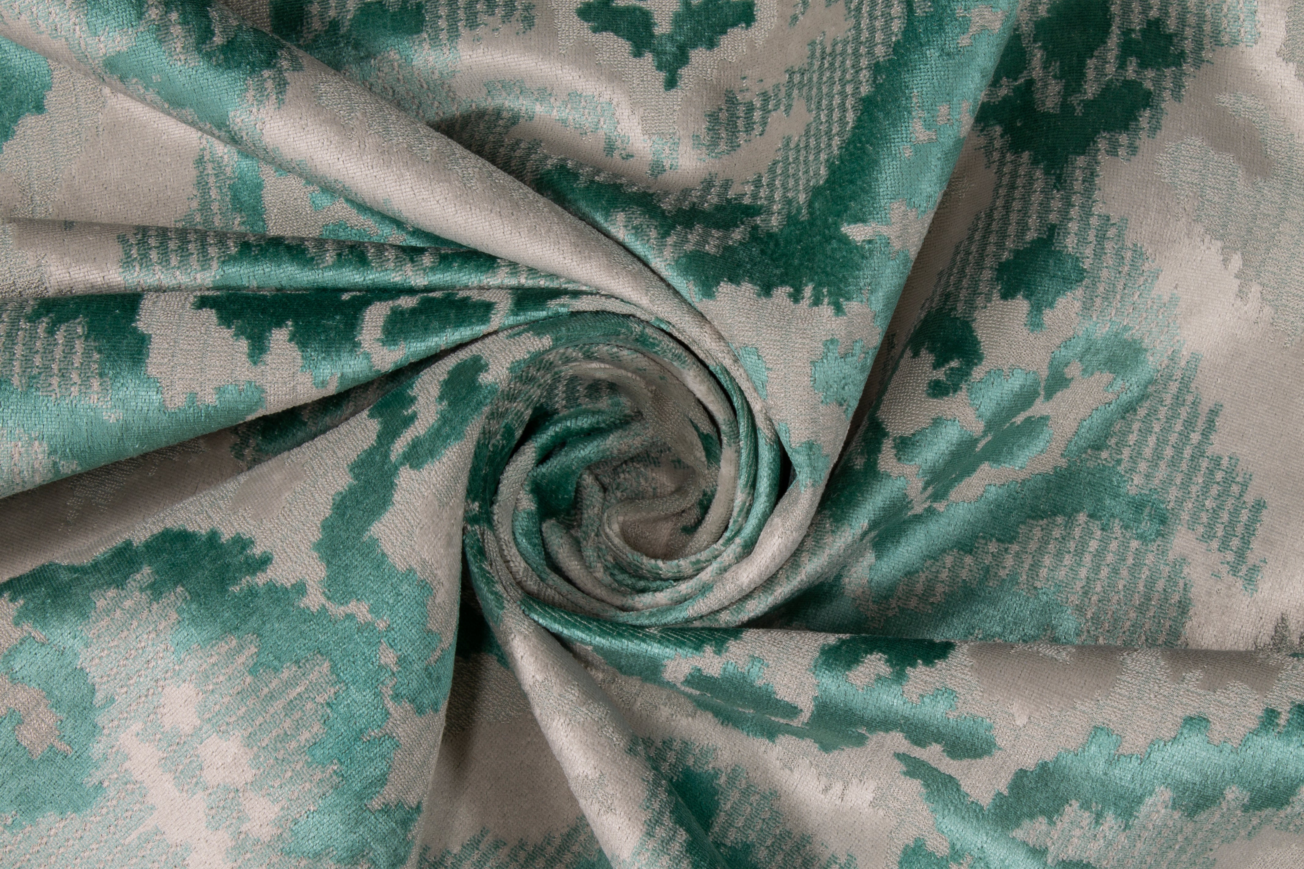 Damask Upholstery Velvet - Teal / Off White / Gray