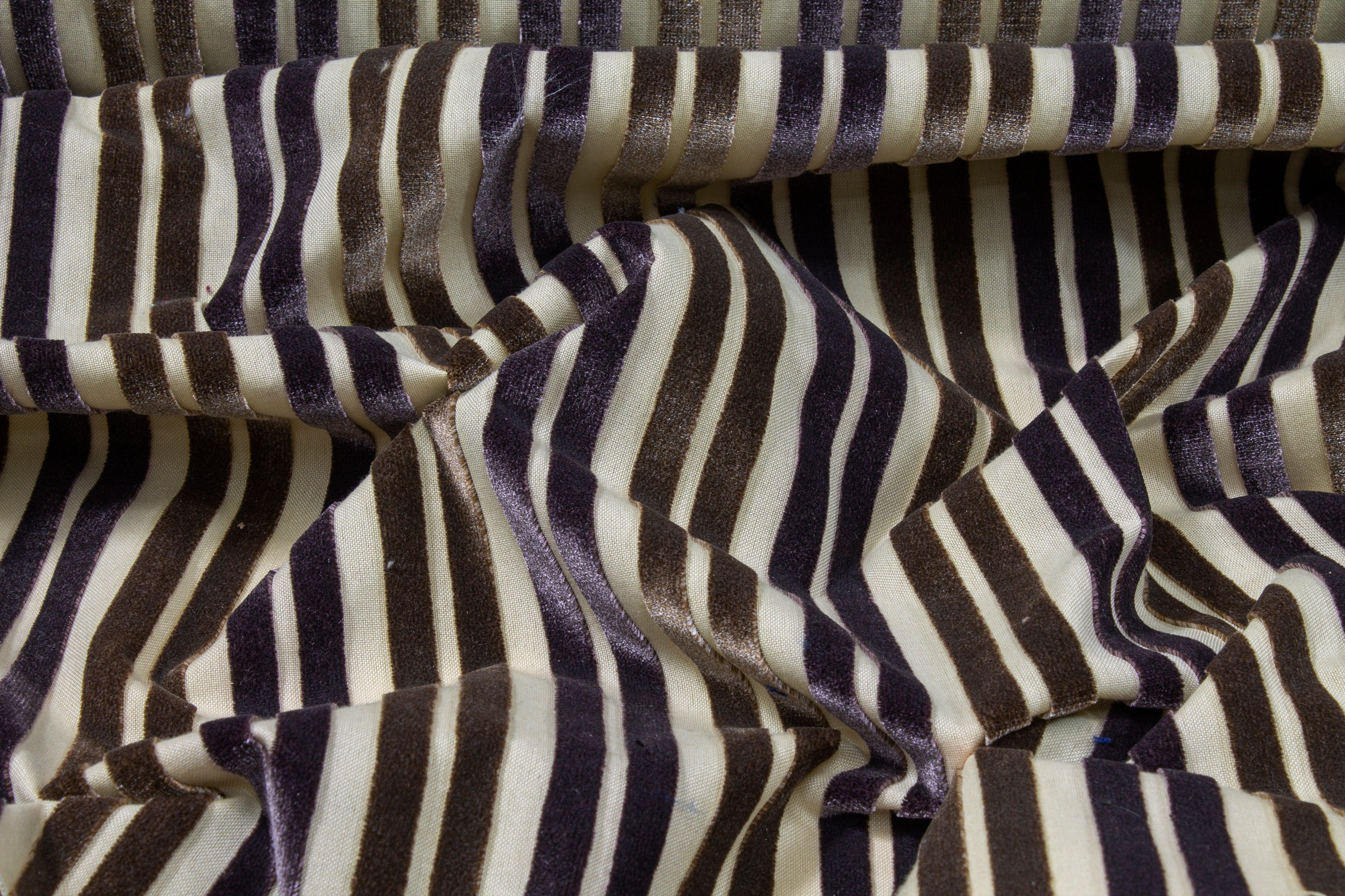 Striped Cut Velvet Upholstery - Purple and Brown - Prime Fabrics