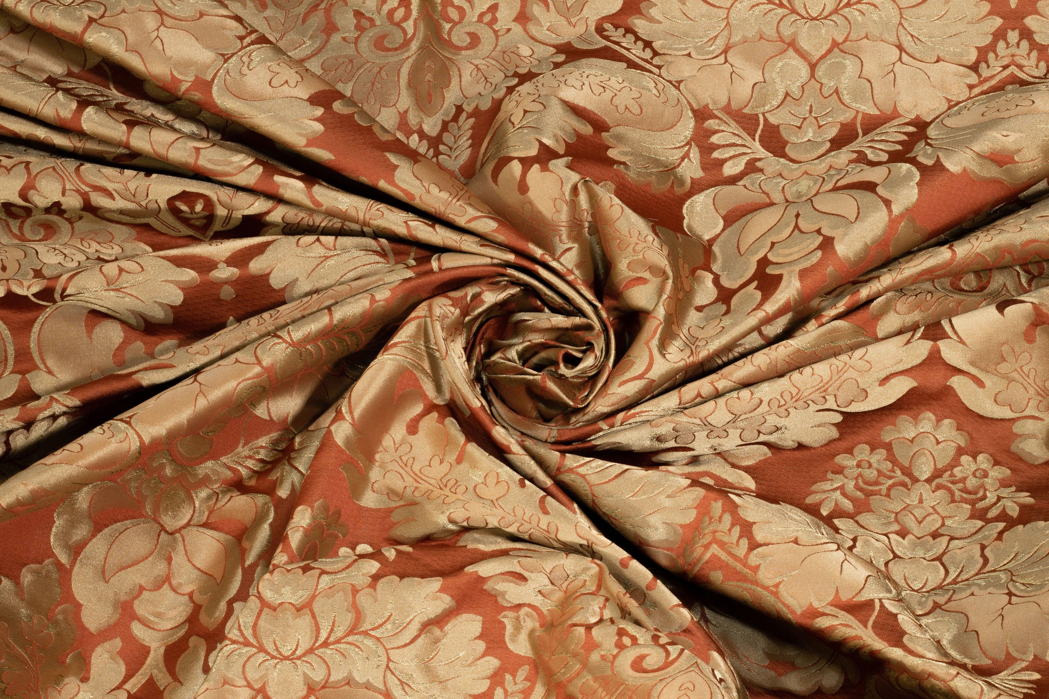 Burned Orange and Gold Damask Brocade - Prime Fabrics