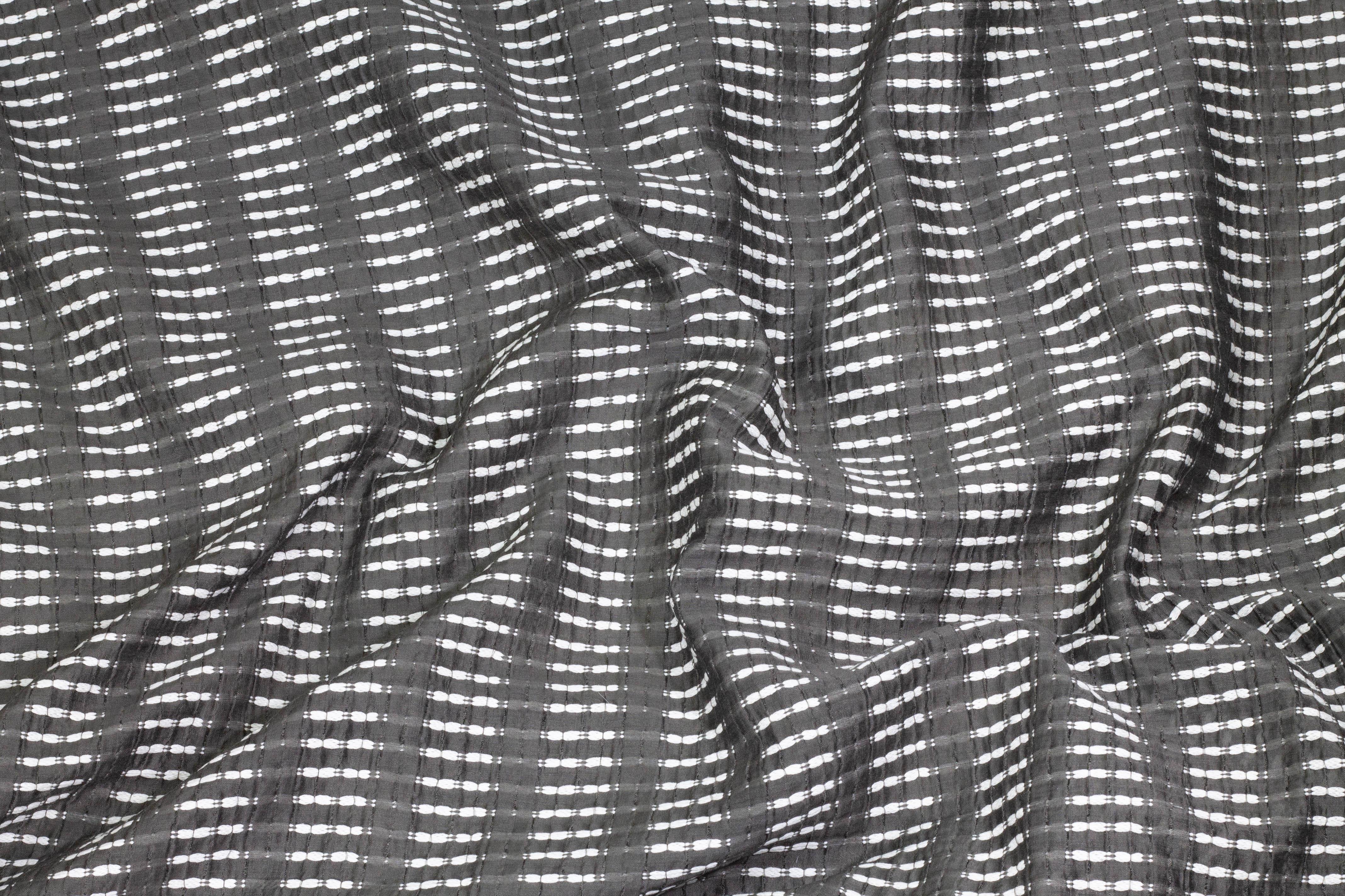 Gray and Off-White Embroidered Sheer Viscose - Prime Fabrics