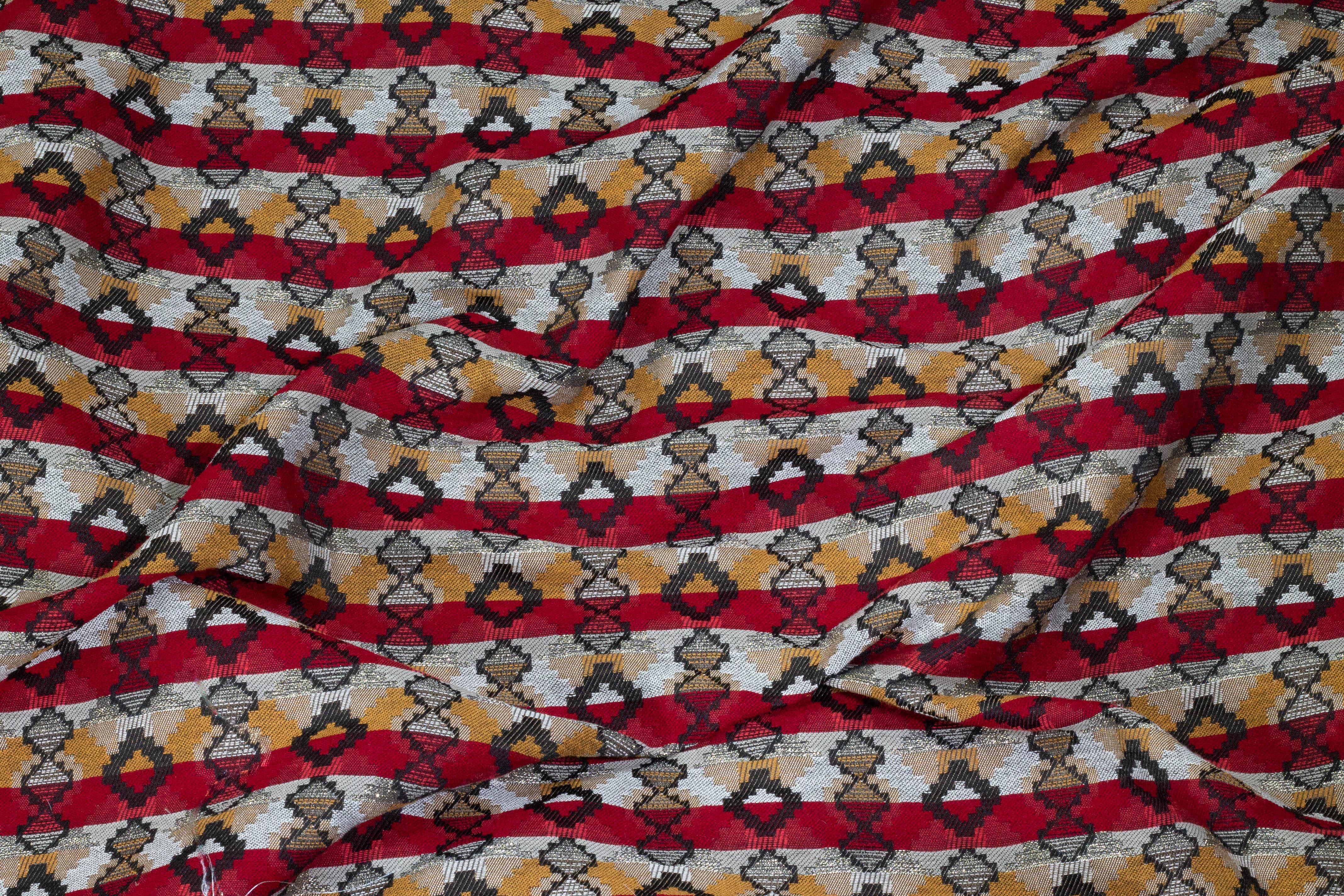 Red, Gray, and Orange Metallic French Jacquard - Prime Fabrics