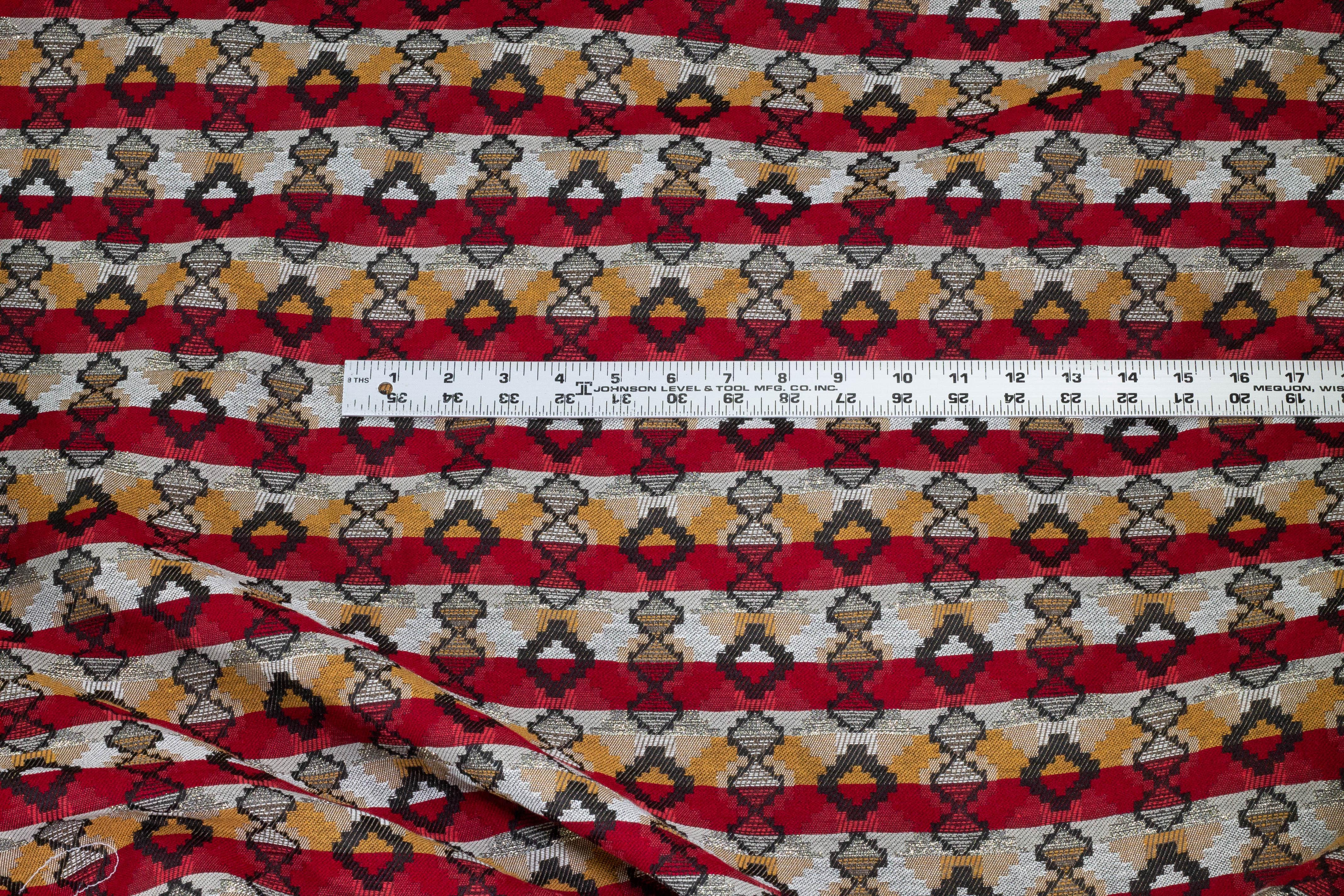 Red, Gray, and Orange Metallic French Jacquard - Prime Fabrics