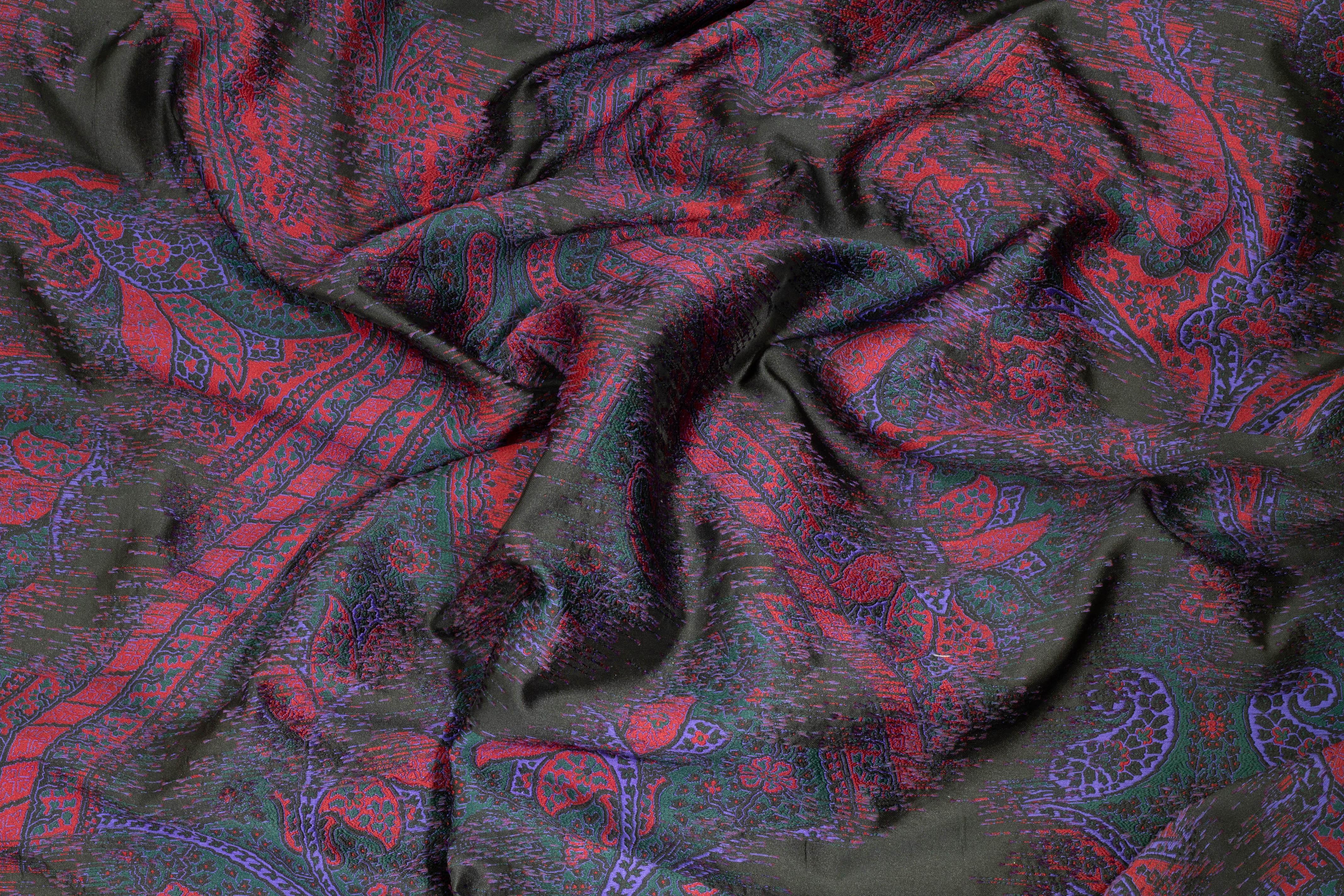Black, Red, and Blue Embroidered Jacquard - Prime Fabrics