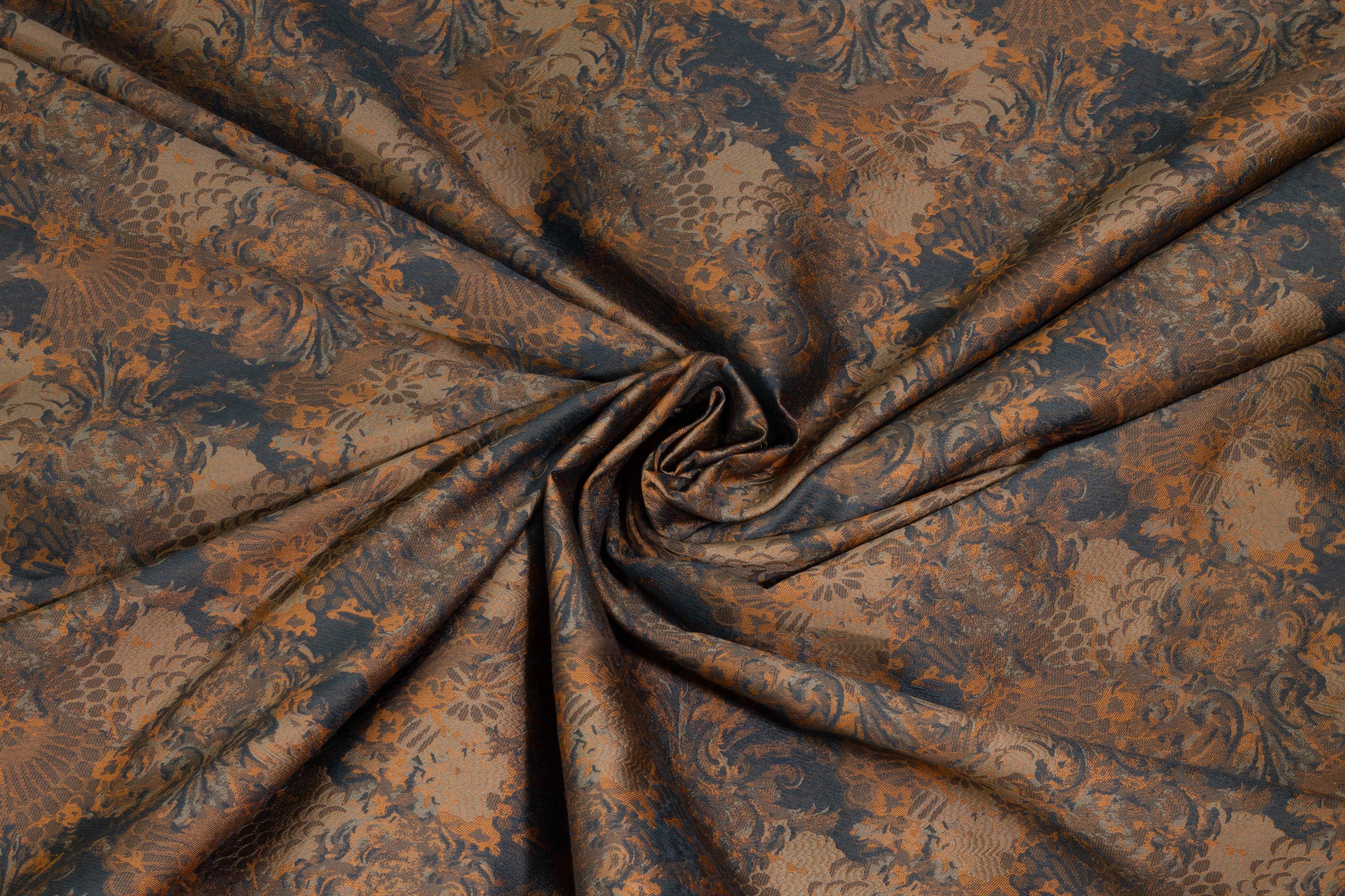 Brown and Ochre Orange Brocade - Prime Fabrics