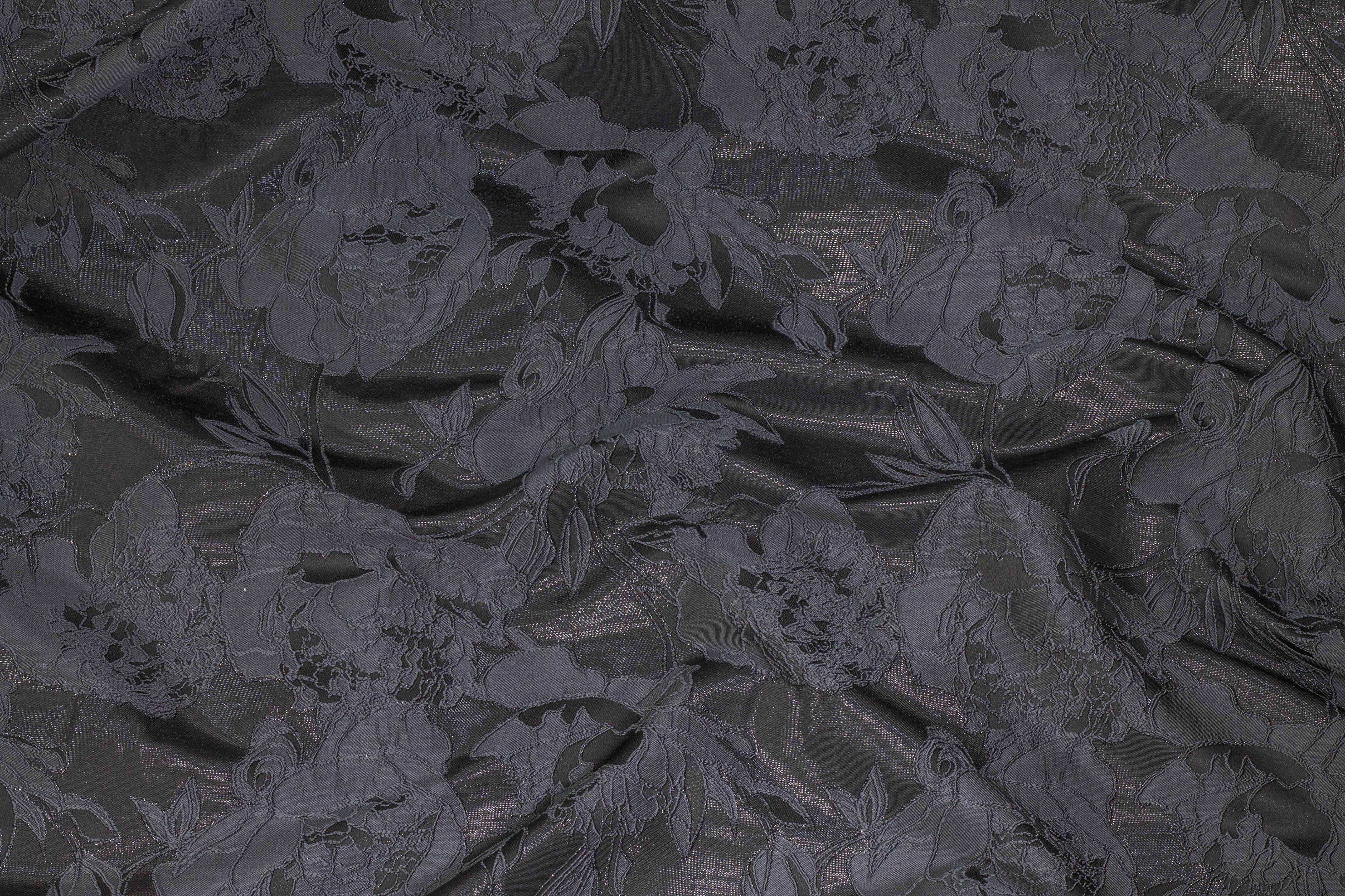 Charcoal Gray Floral Metallic Brocade - Prime Fabrics