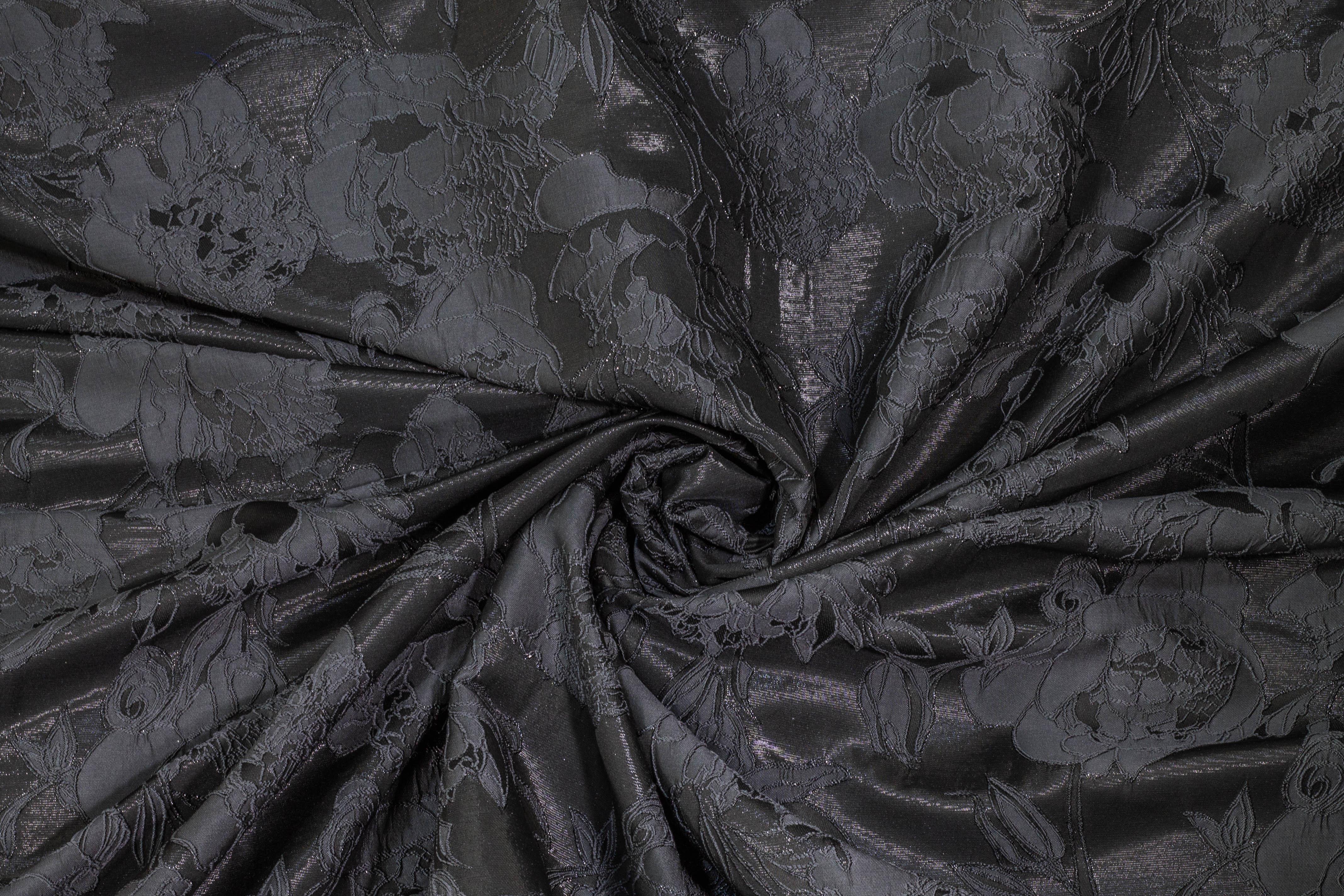 Charcoal Gray Floral Metallic Brocade - Prime Fabrics