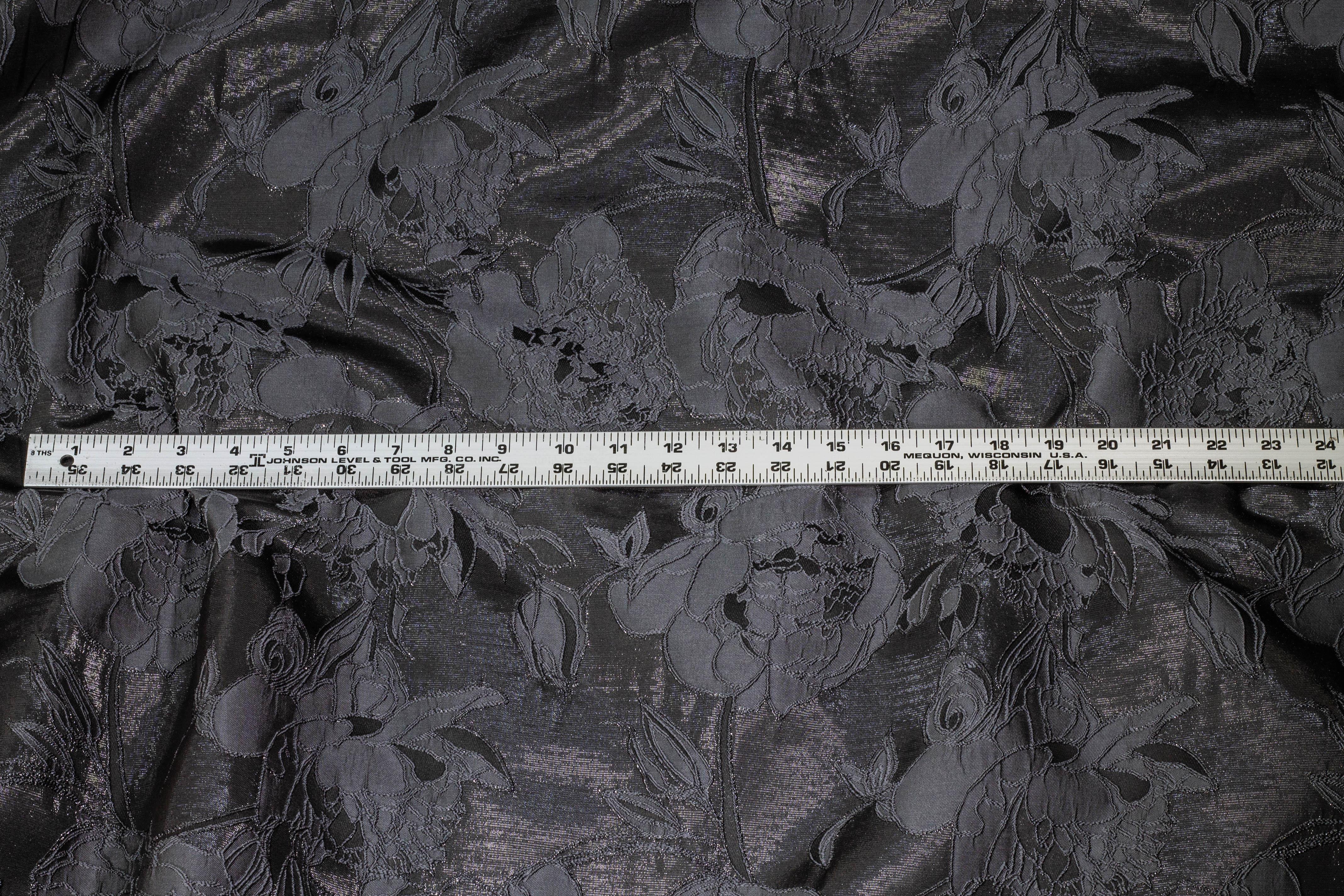 Charcoal Gray Floral Metallic Brocade - Prime Fabrics