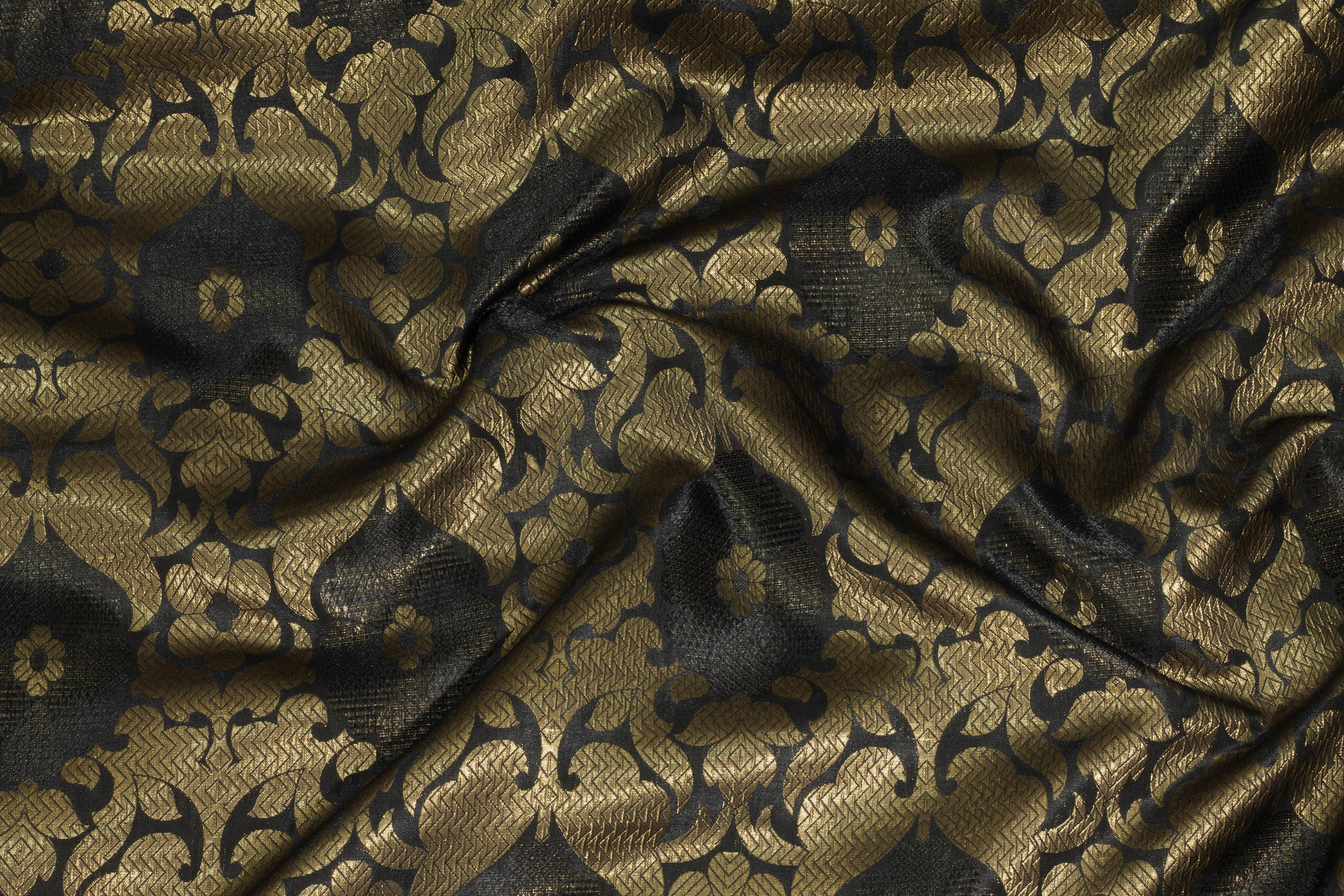 Bronze and Black Floral Metallic Brocade - Prime Fabrics