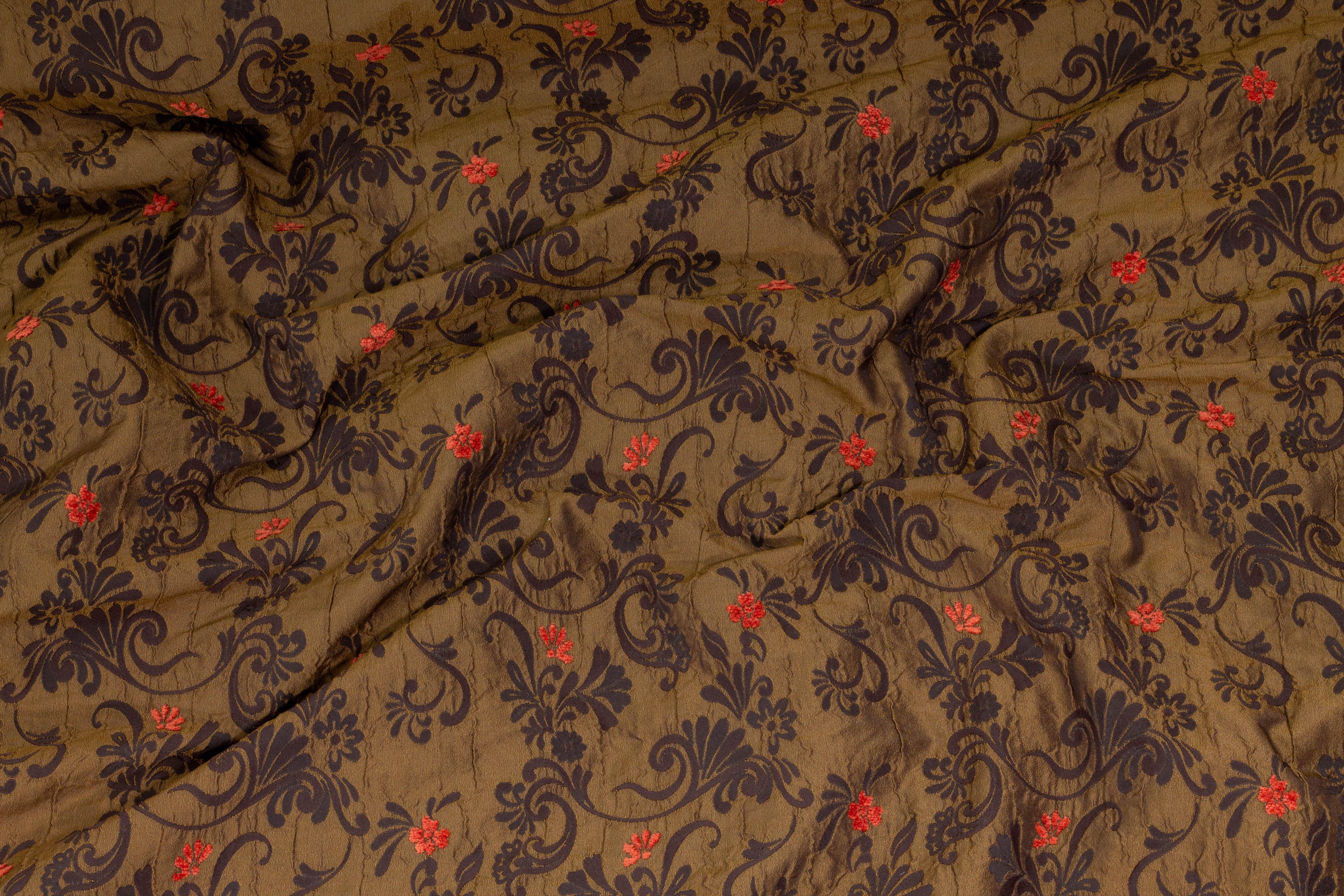 Brown Floral Crushed Italian Brocade - Prime Fabrics