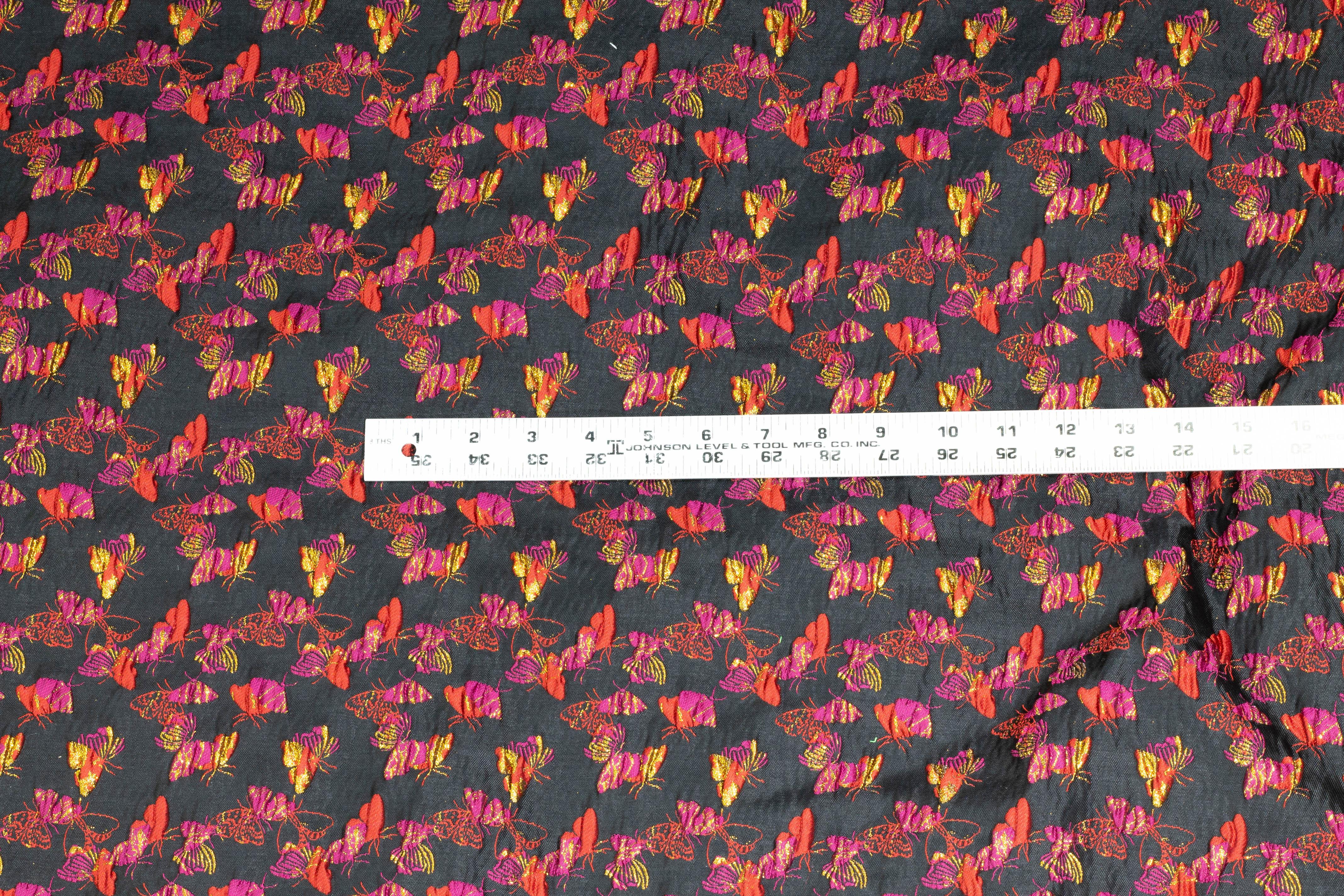 Magenta, Red, and Black Butterfly Metallic Brocade - Prime Fabrics