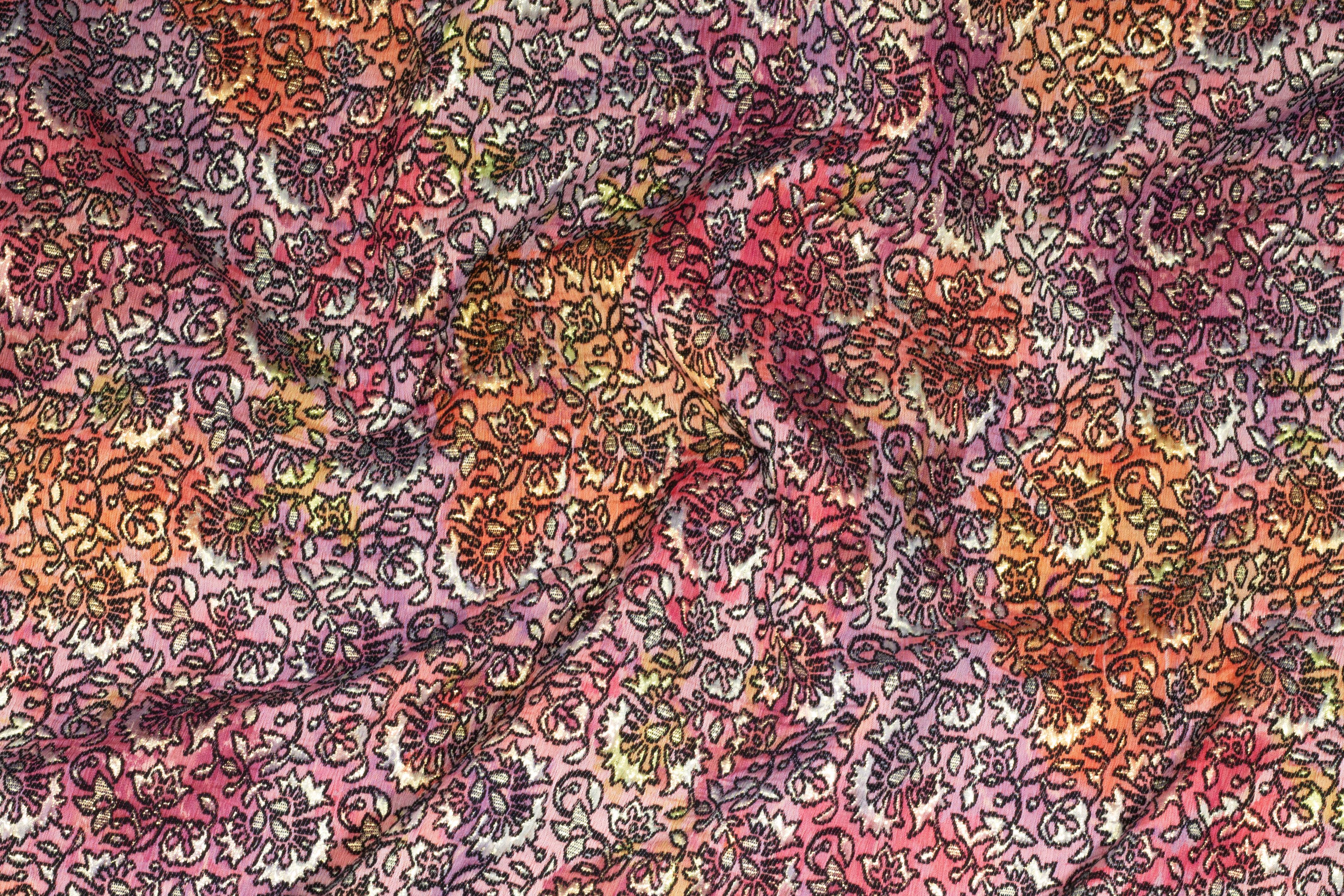 Tie-Dye Metallic Gold Floral Brocade - Prime Fabrics