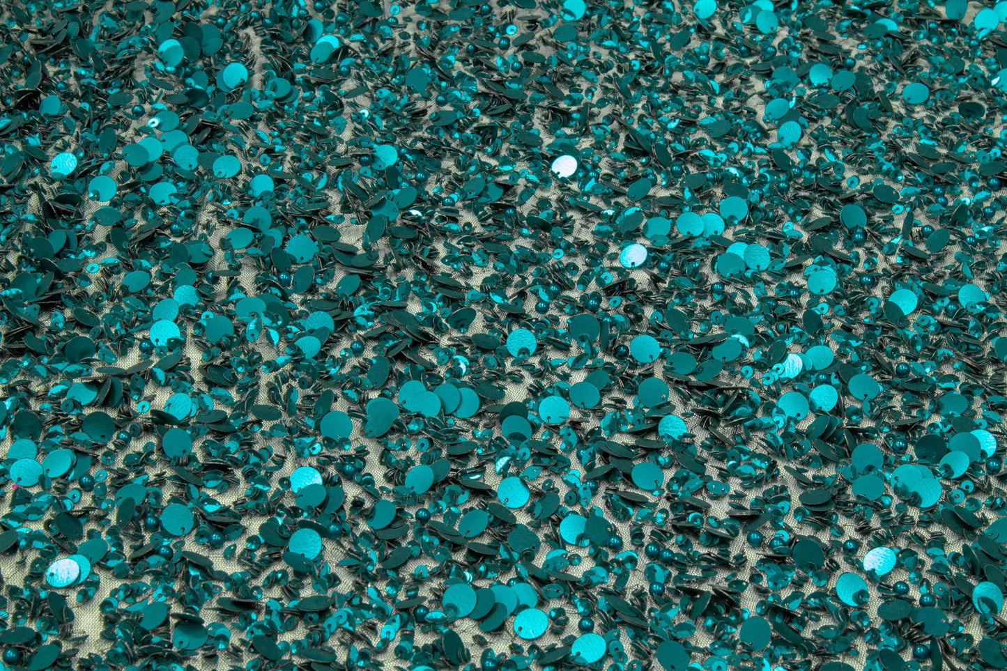 Hand Sequined and Beaded Mesh - Deep Teal - Prime Fabrics
