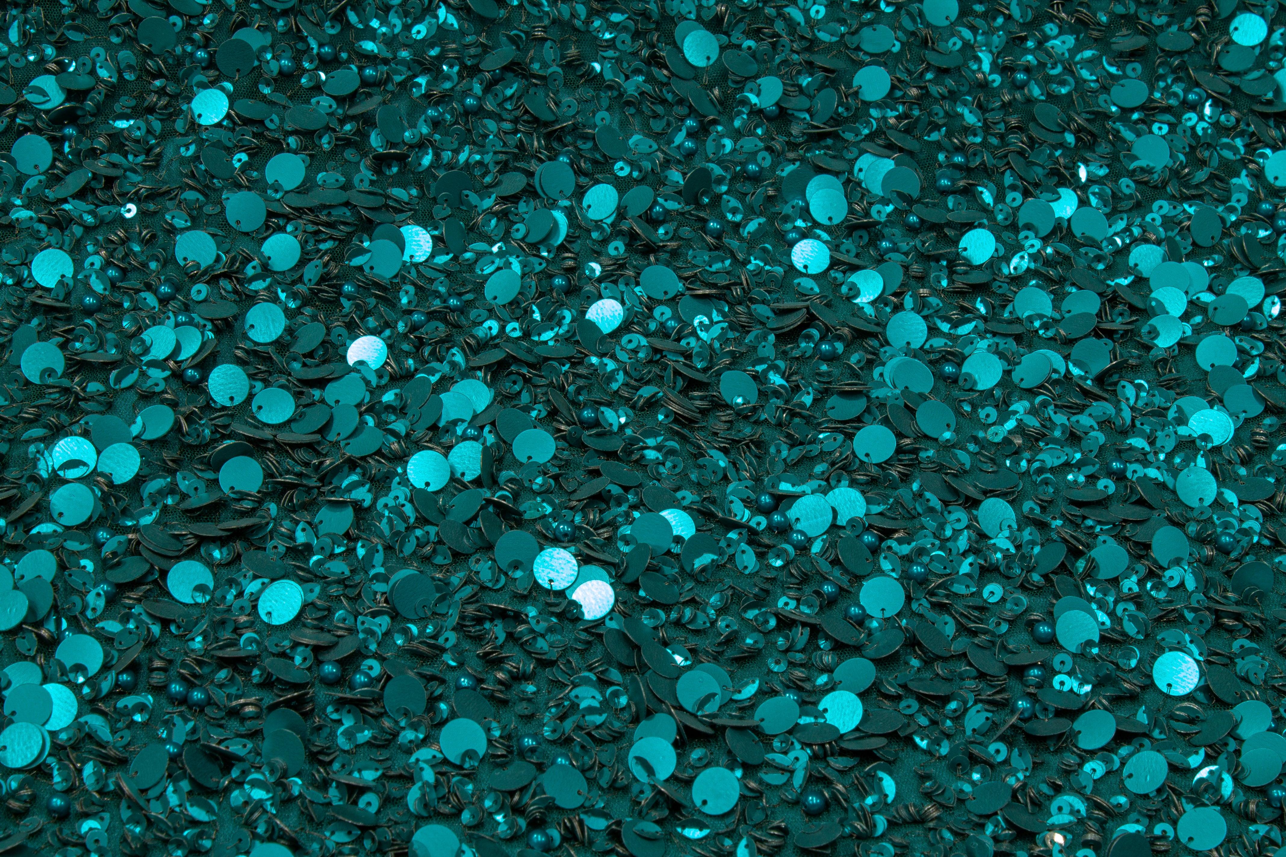 Hand Sequined and Beaded Mesh - Deep Teal - Prime Fabrics