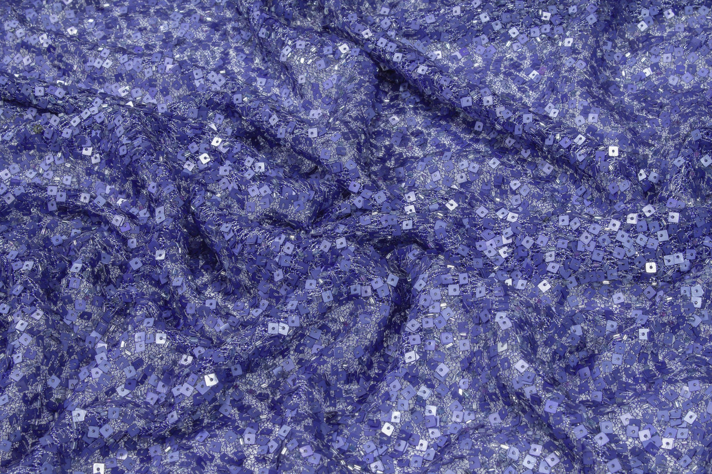 Hand Beaded and Sequined Metallic Mesh - Purple Blue - Prime Fabrics