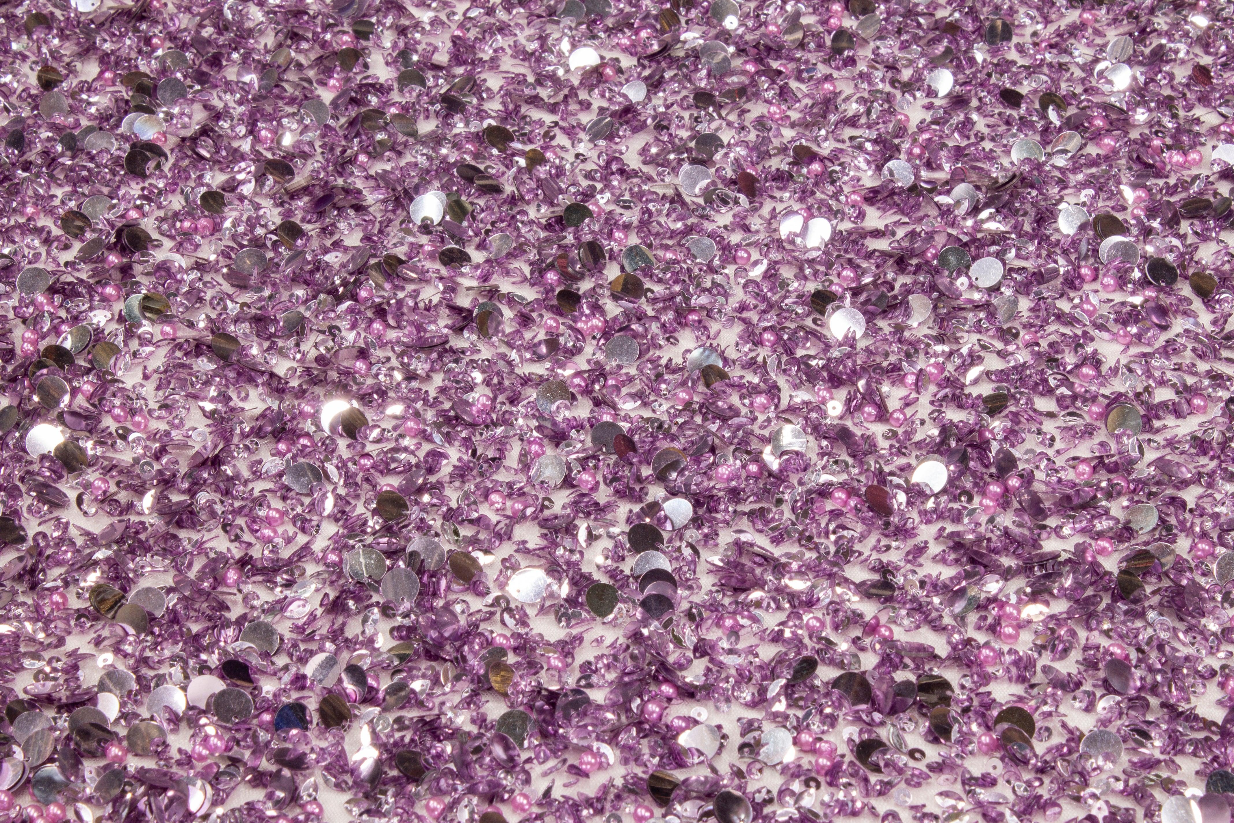 Hand Sequined and Beaded Mesh - Lavender - Prime Fabrics