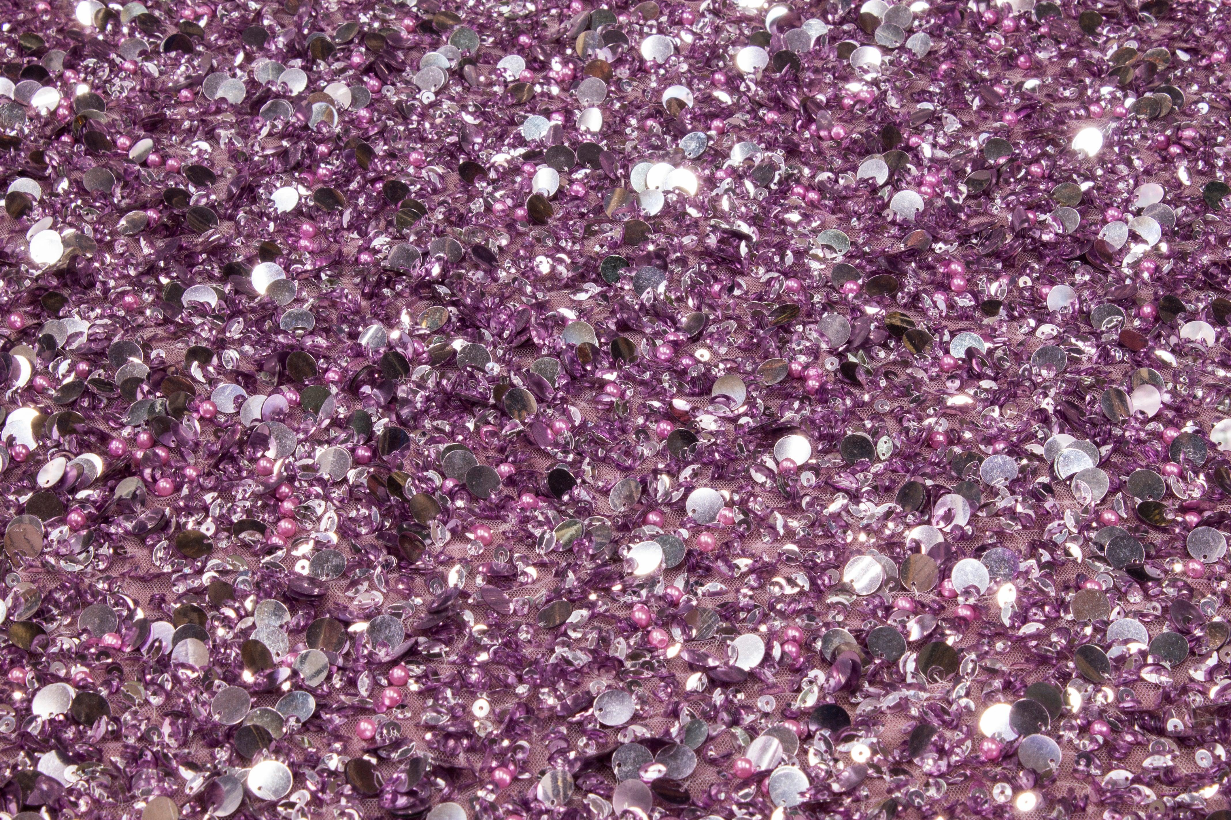 Hand Sequined and Beaded Mesh - Lavender - Prime Fabrics