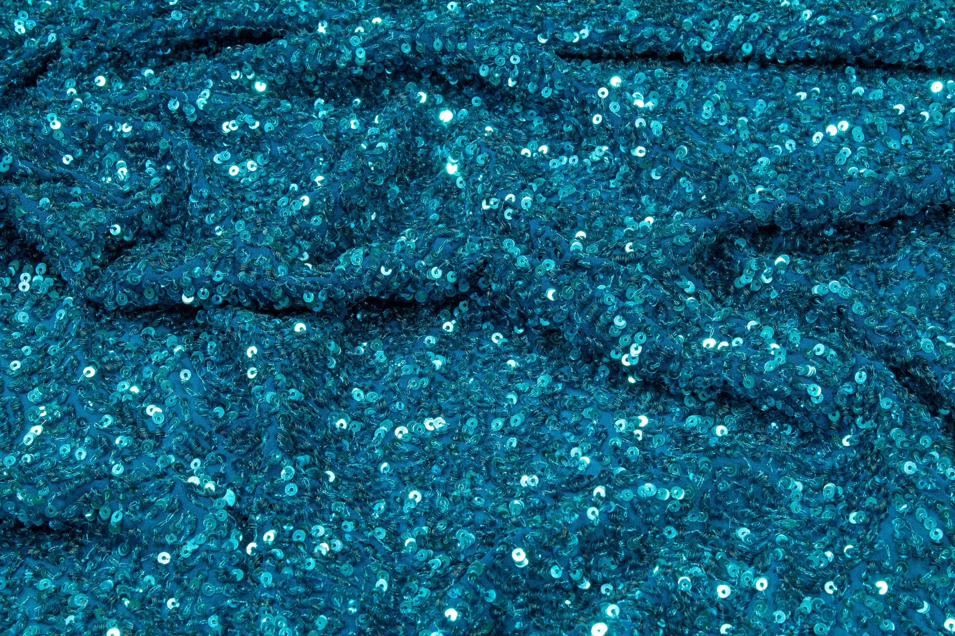 Hand Sequined Rayon Georgette - Turquoise - Prime Fabrics