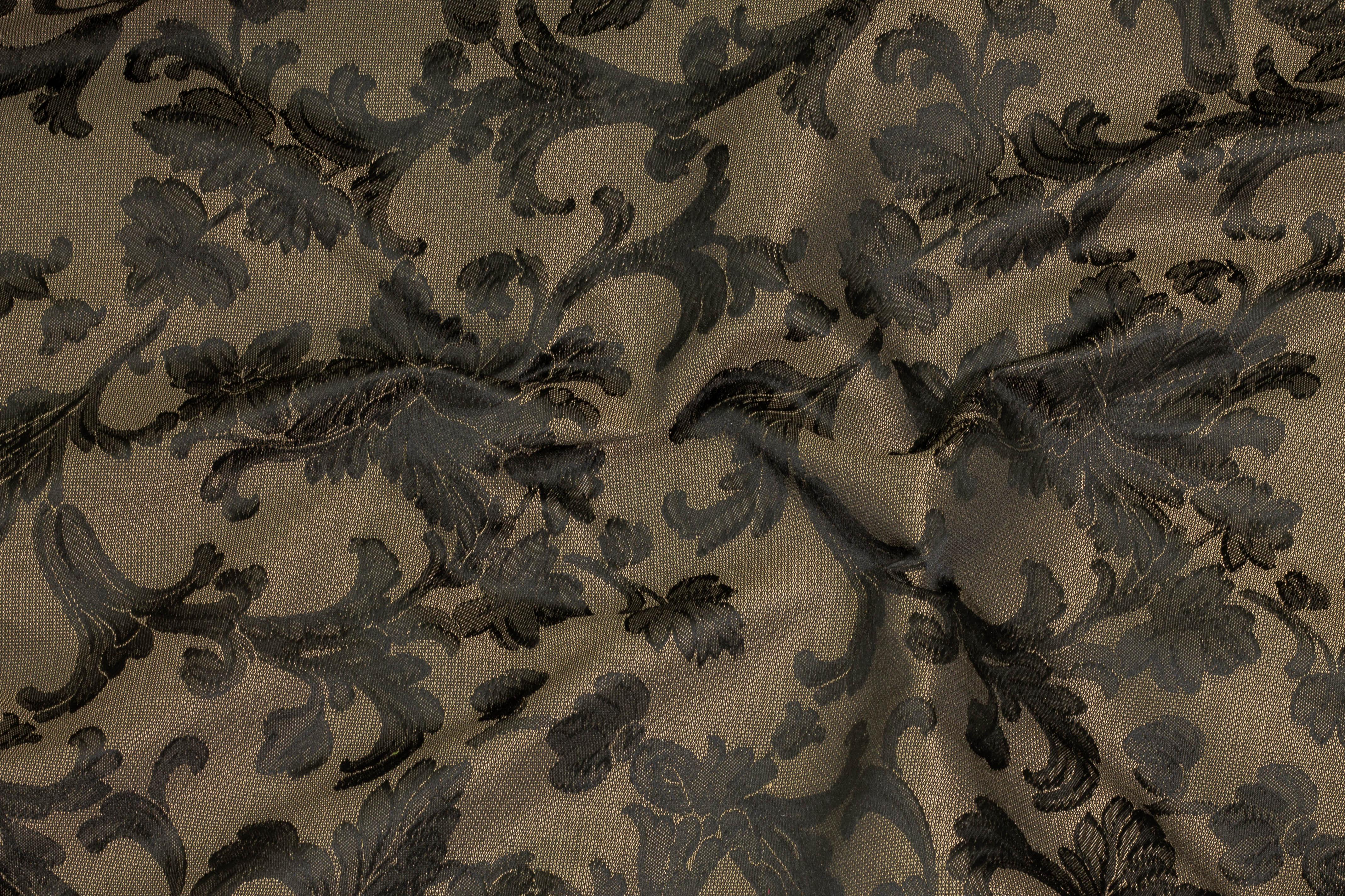 Black and Dark Taupe Floral Brocade - Prime Fabrics