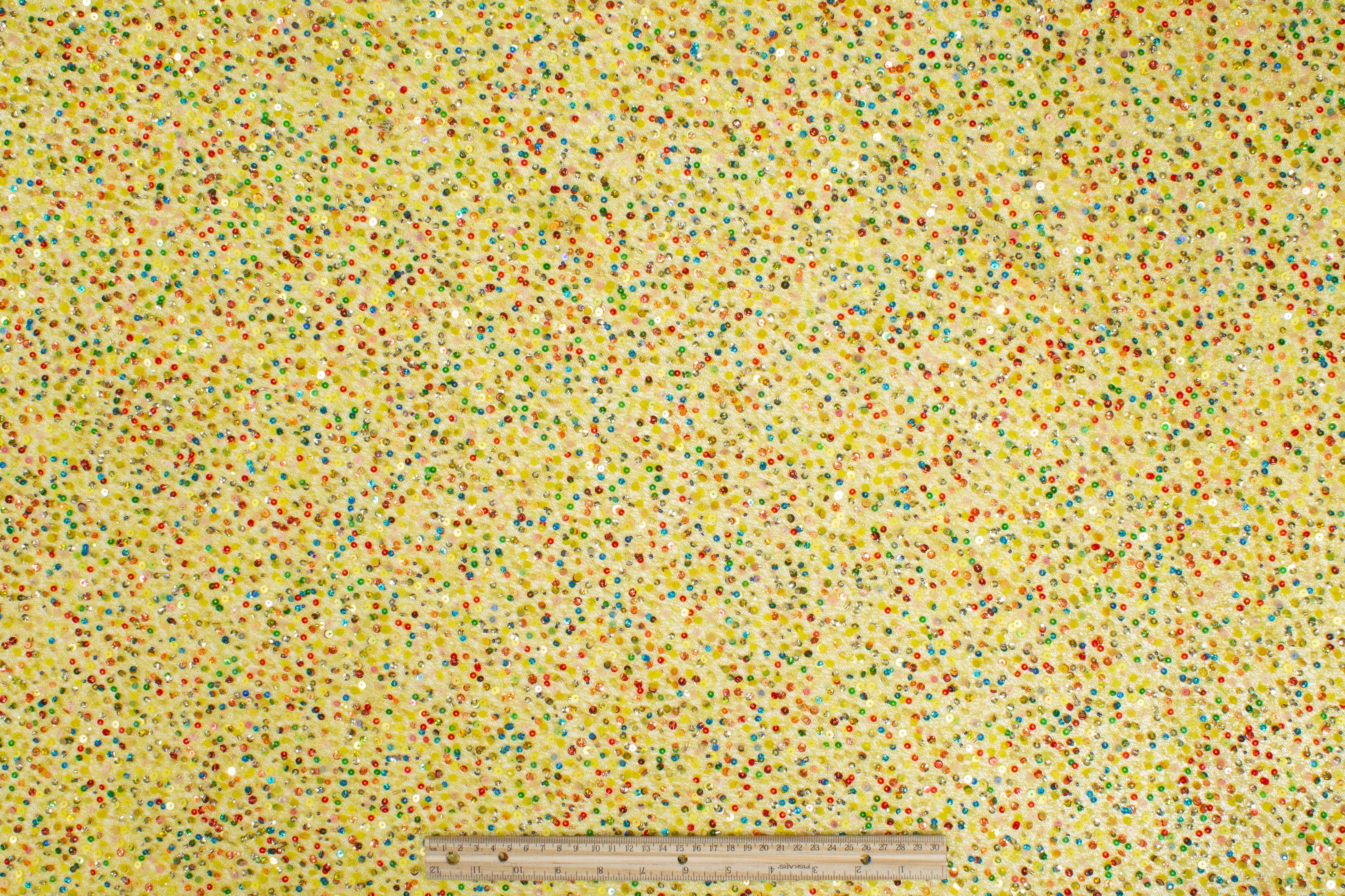 Hand Sequined Metallic Mesh - Yellow Multicolor - Prime Fabrics