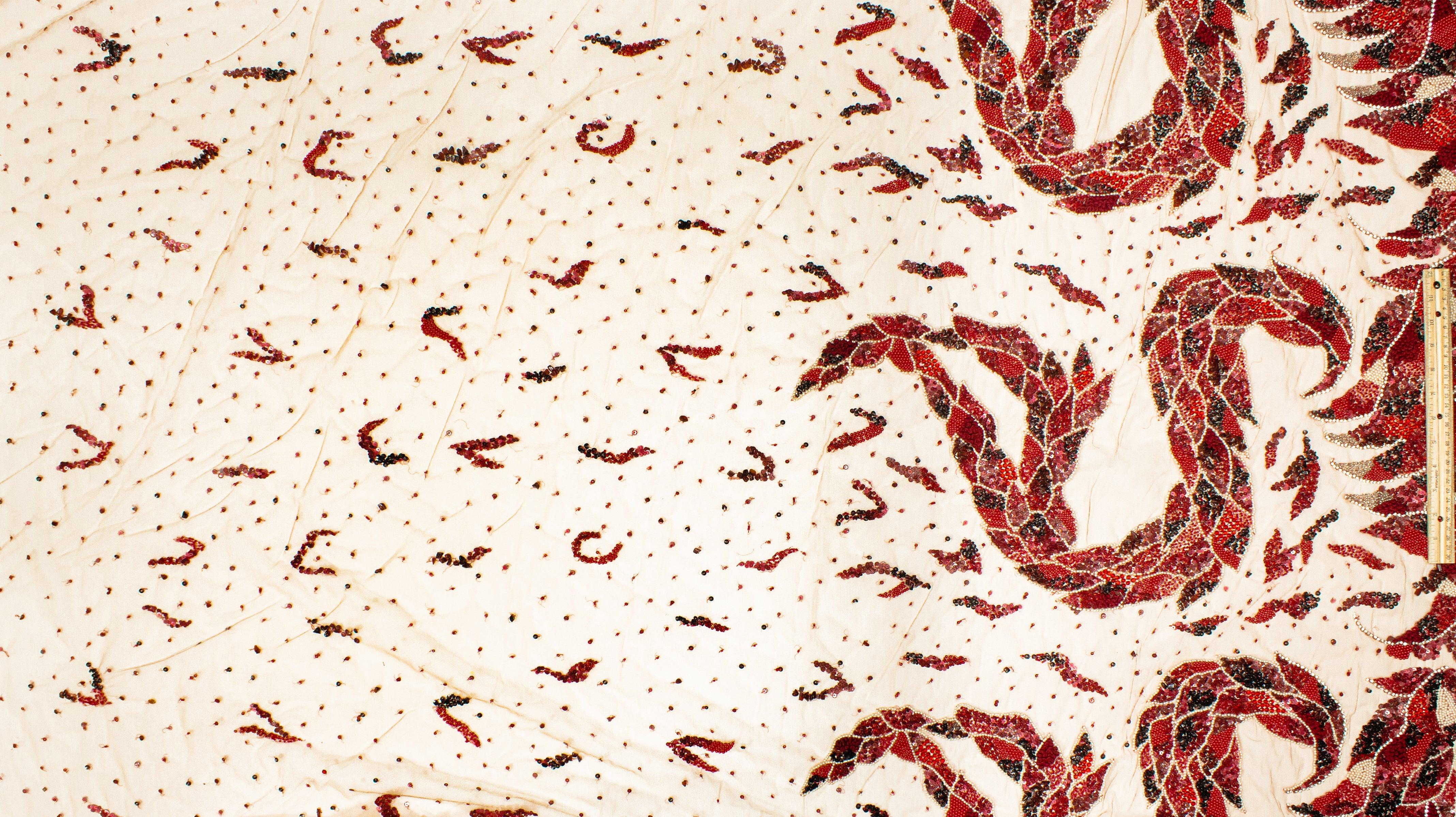 Snake Design Hand Beaded, Embroidered, and Sequined Mesh - Red - Prime Fabrics