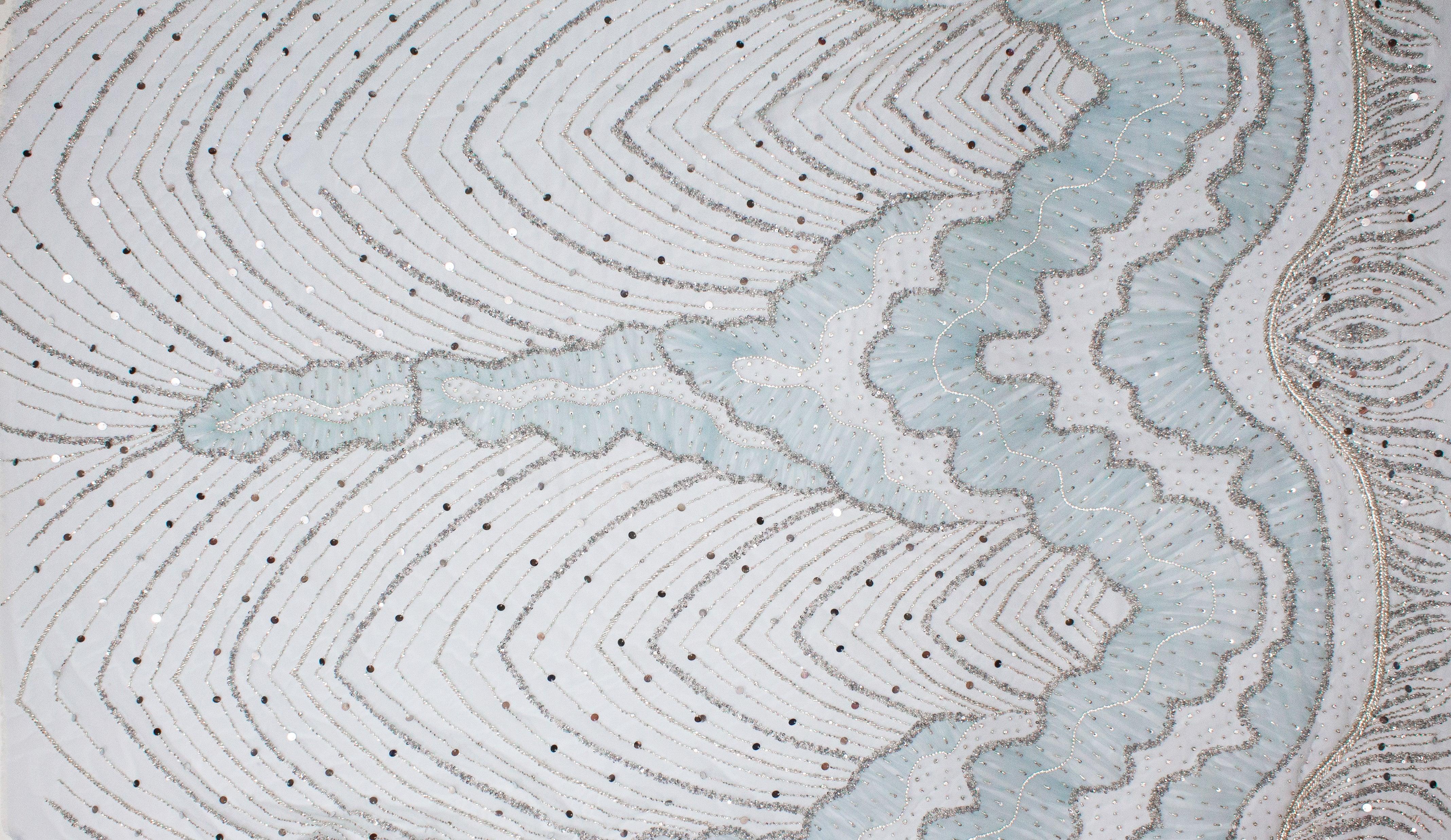 Hand Beaded, Sequined, and Pleated Mesh - Baby Blue - Prime Fabrics