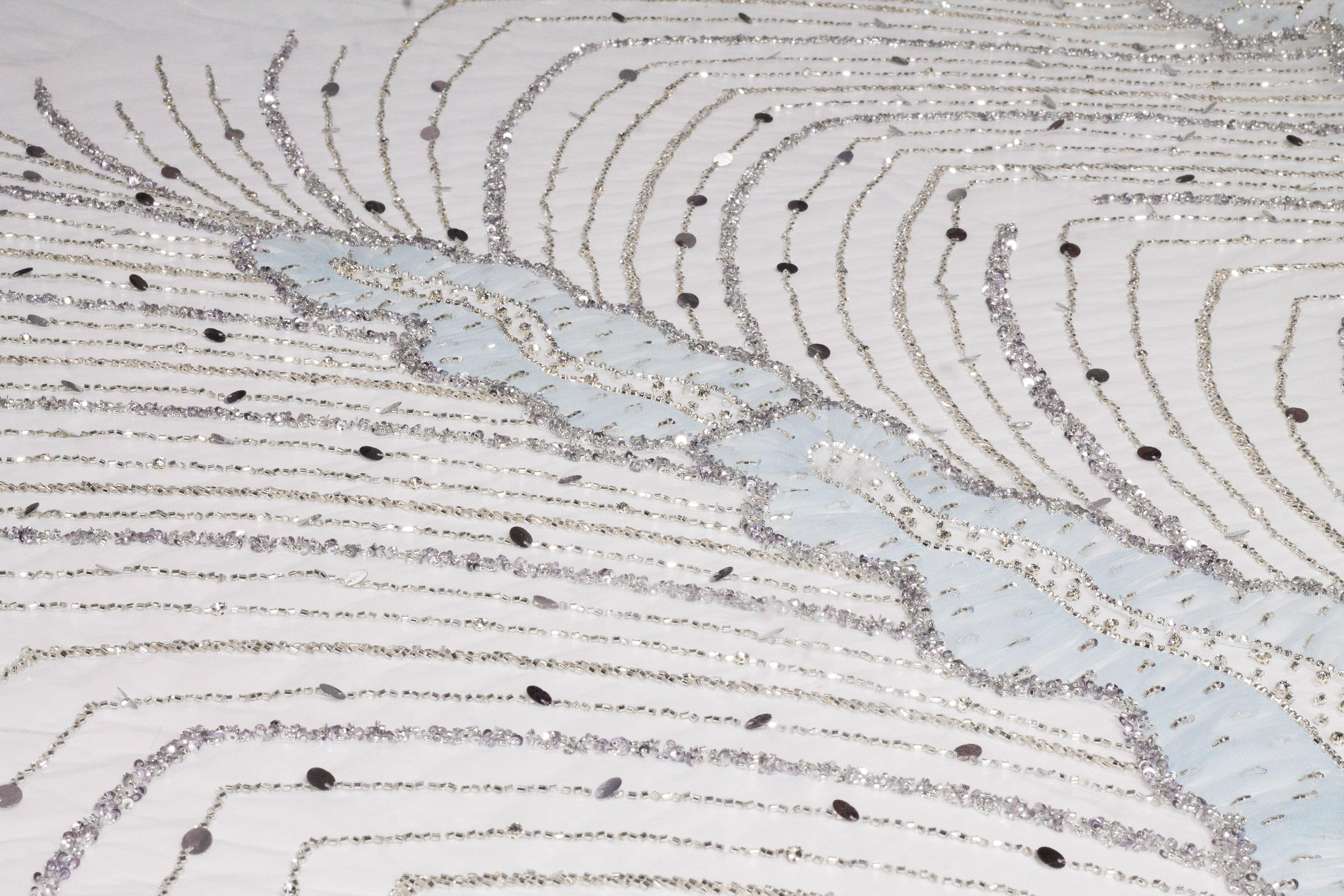 Hand Beaded, Sequined, and Pleated Mesh - Baby Blue - Prime Fabrics