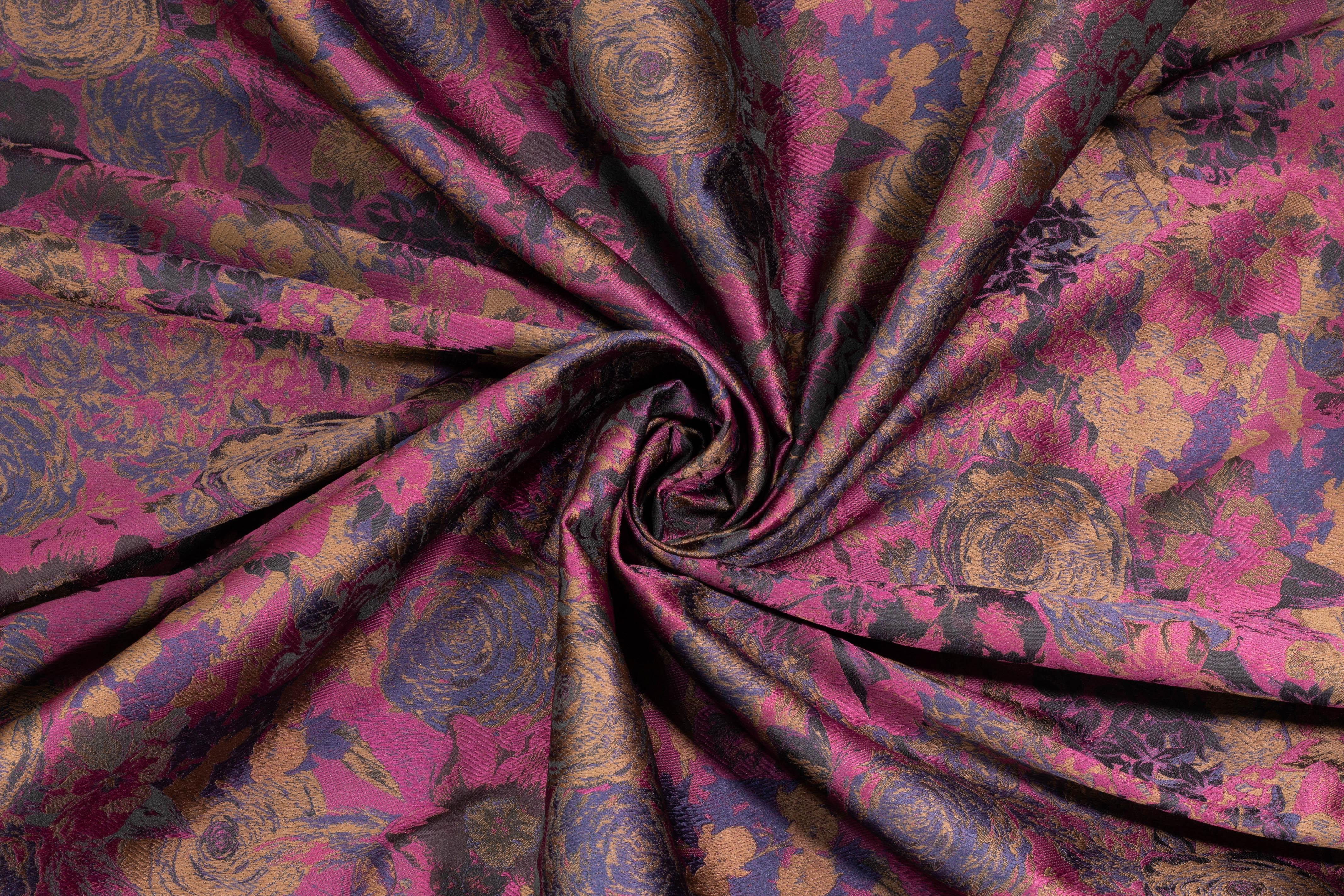 Purple and Brown Floral Brocade - Prime Fabrics
