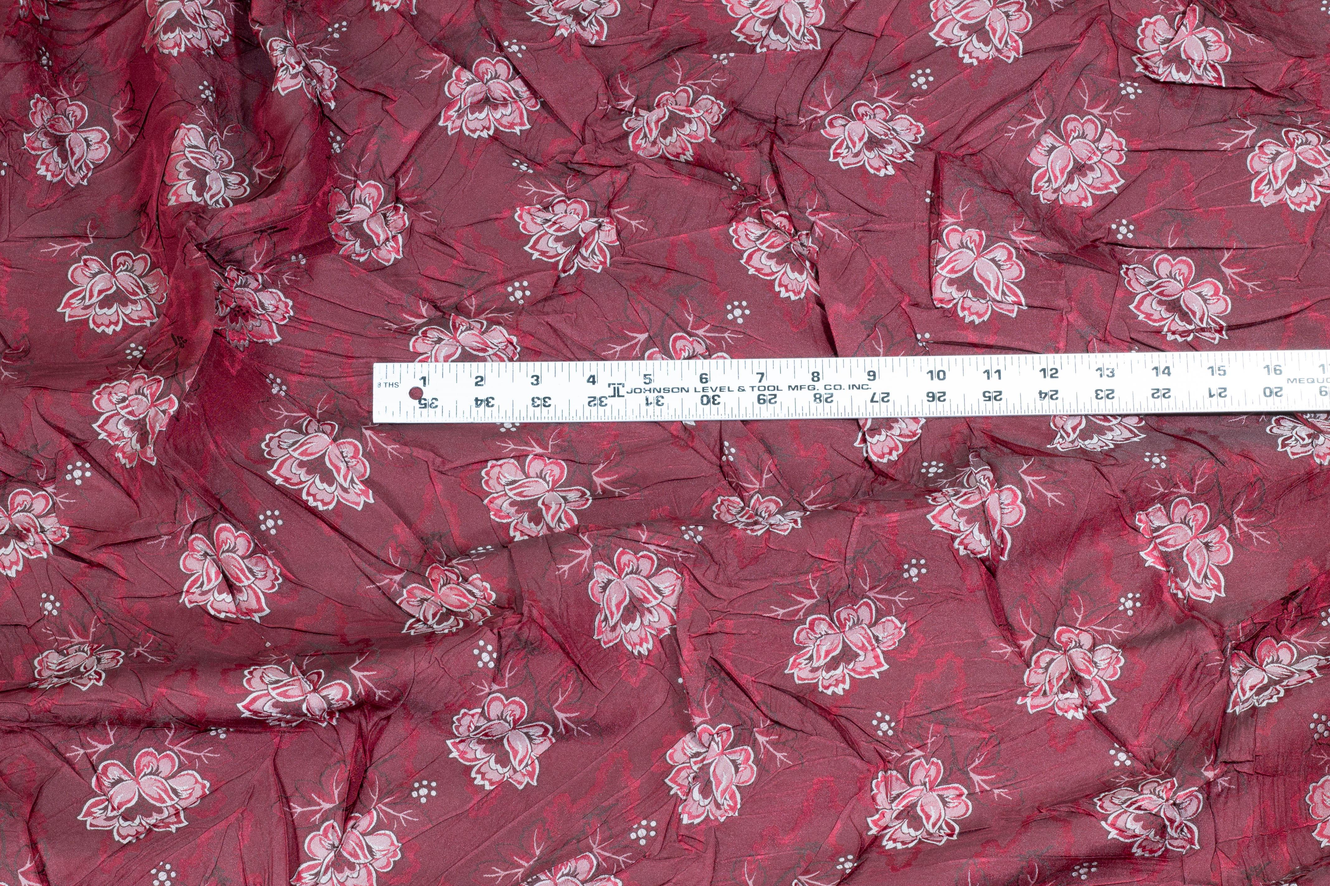 Burgundy Floral Crushed Brocade - Prime Fabrics