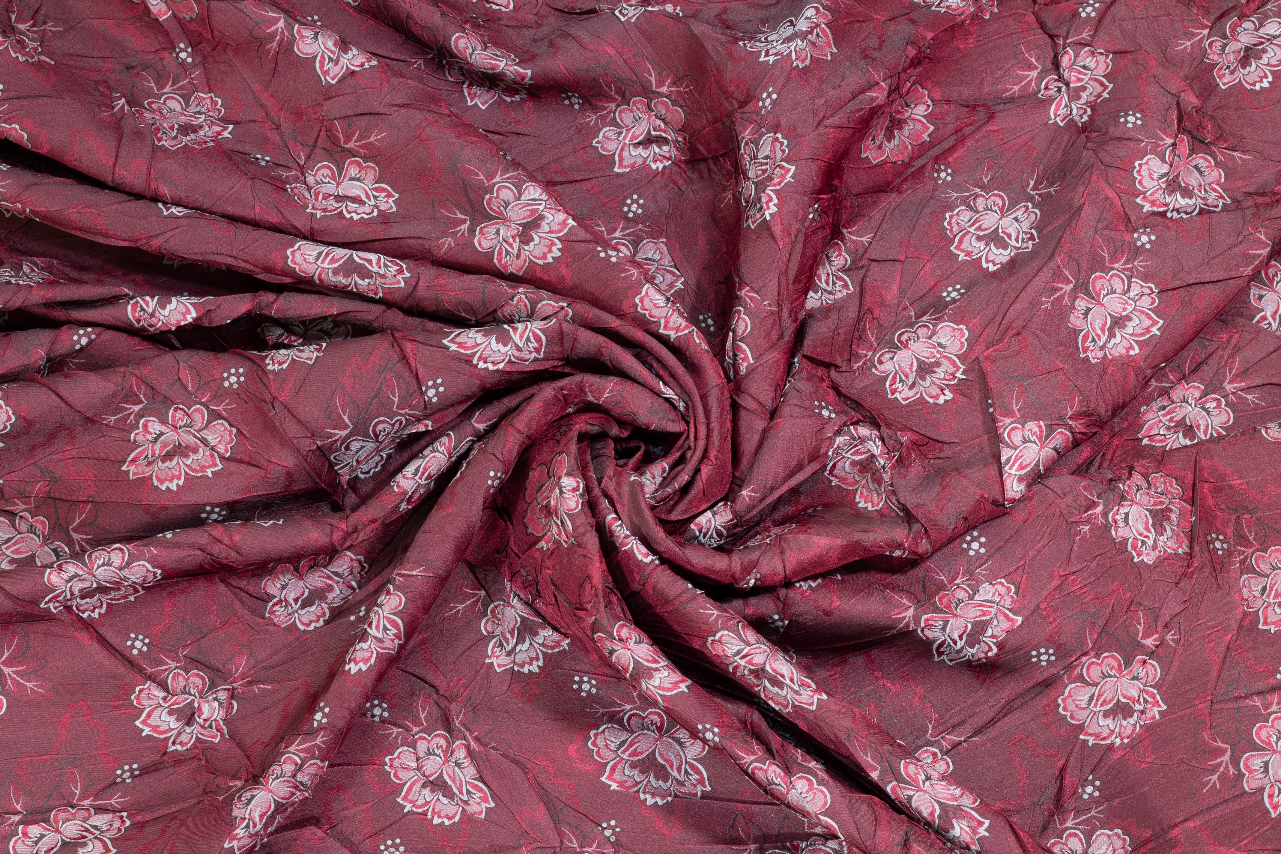 Burgundy Floral Crushed Brocade - Prime Fabrics