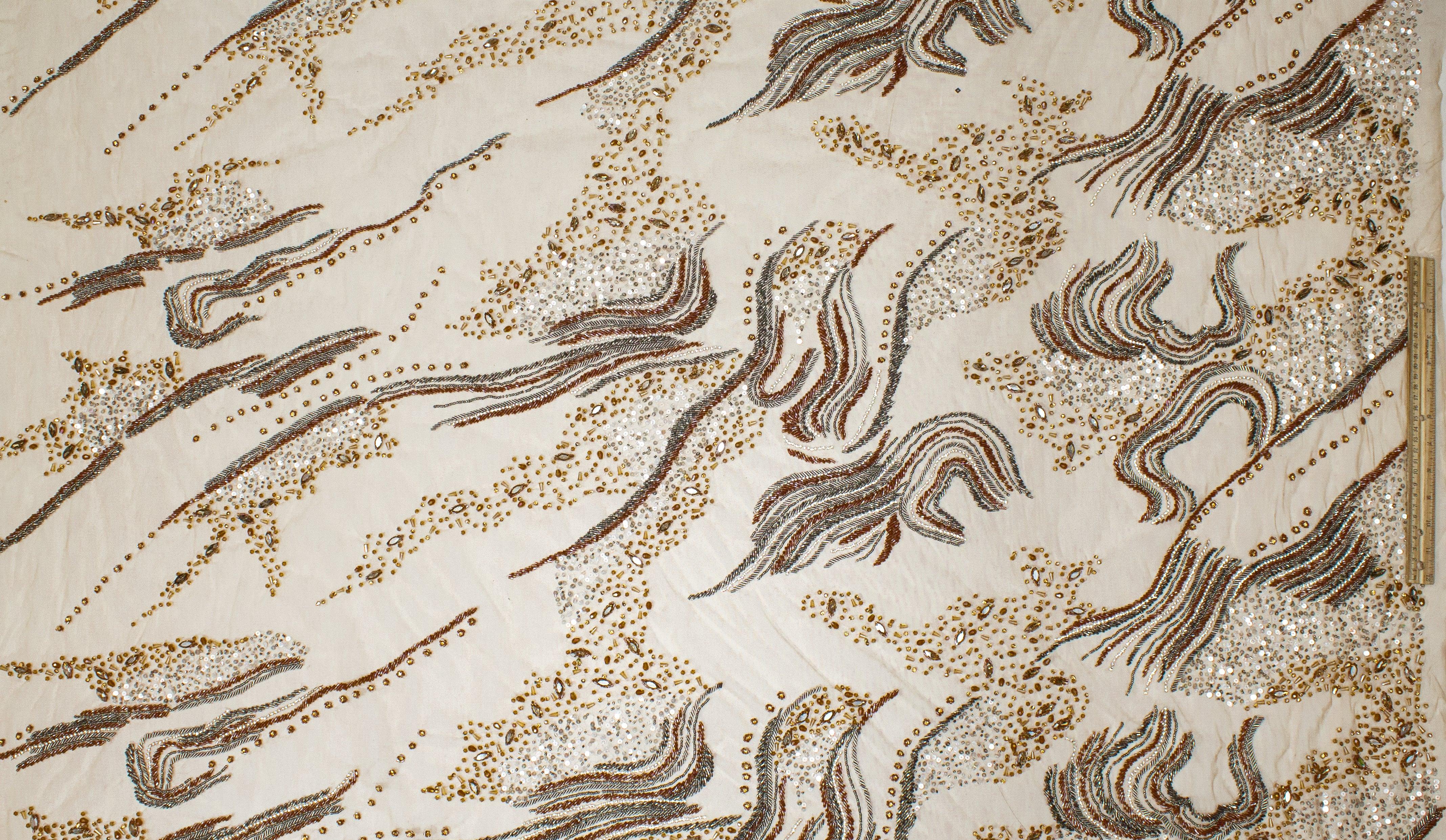 Hand Beaded and Sequined Mesh - Brown - Prime Fabrics