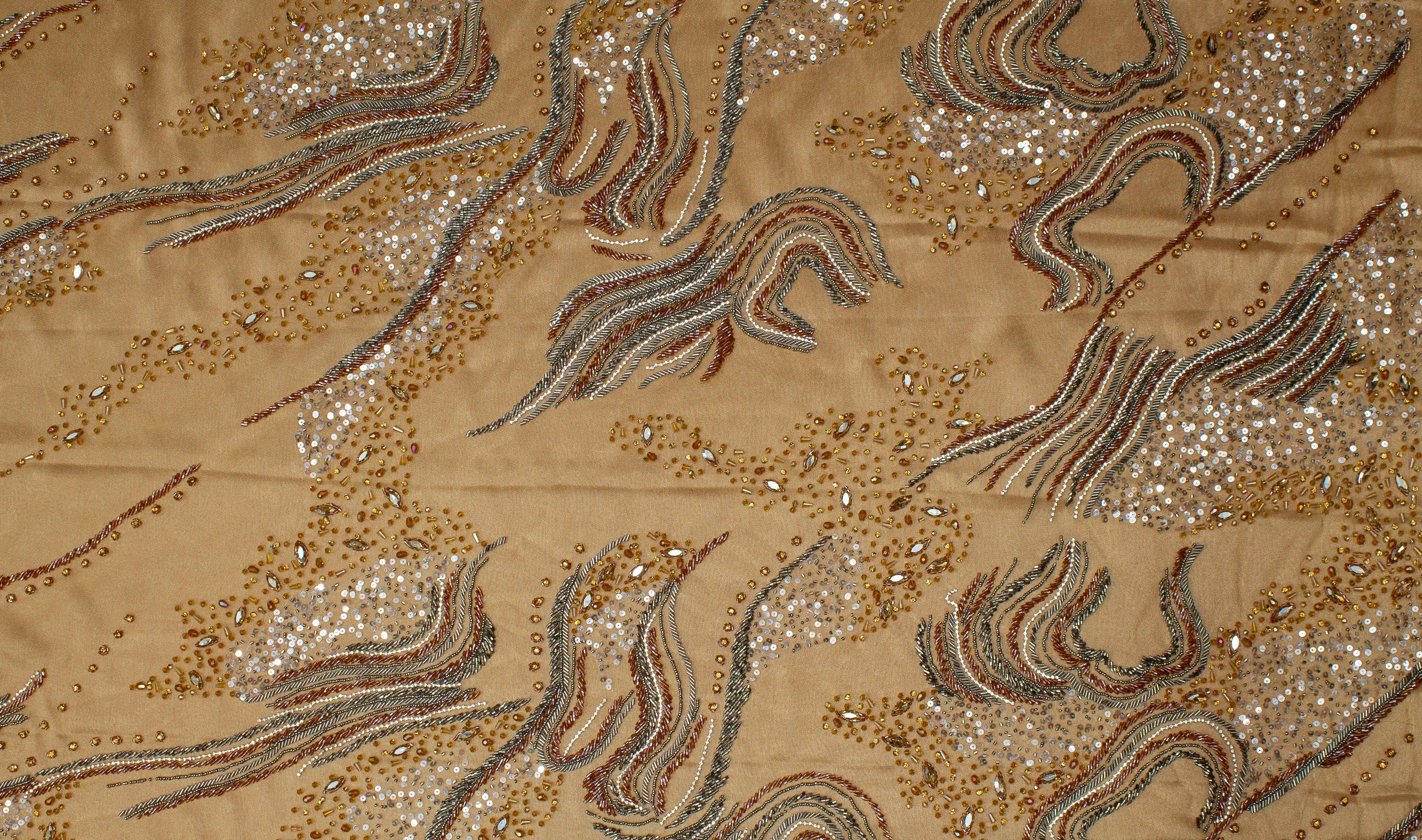 Hand Beaded and Sequined Mesh - Brown - Prime Fabrics