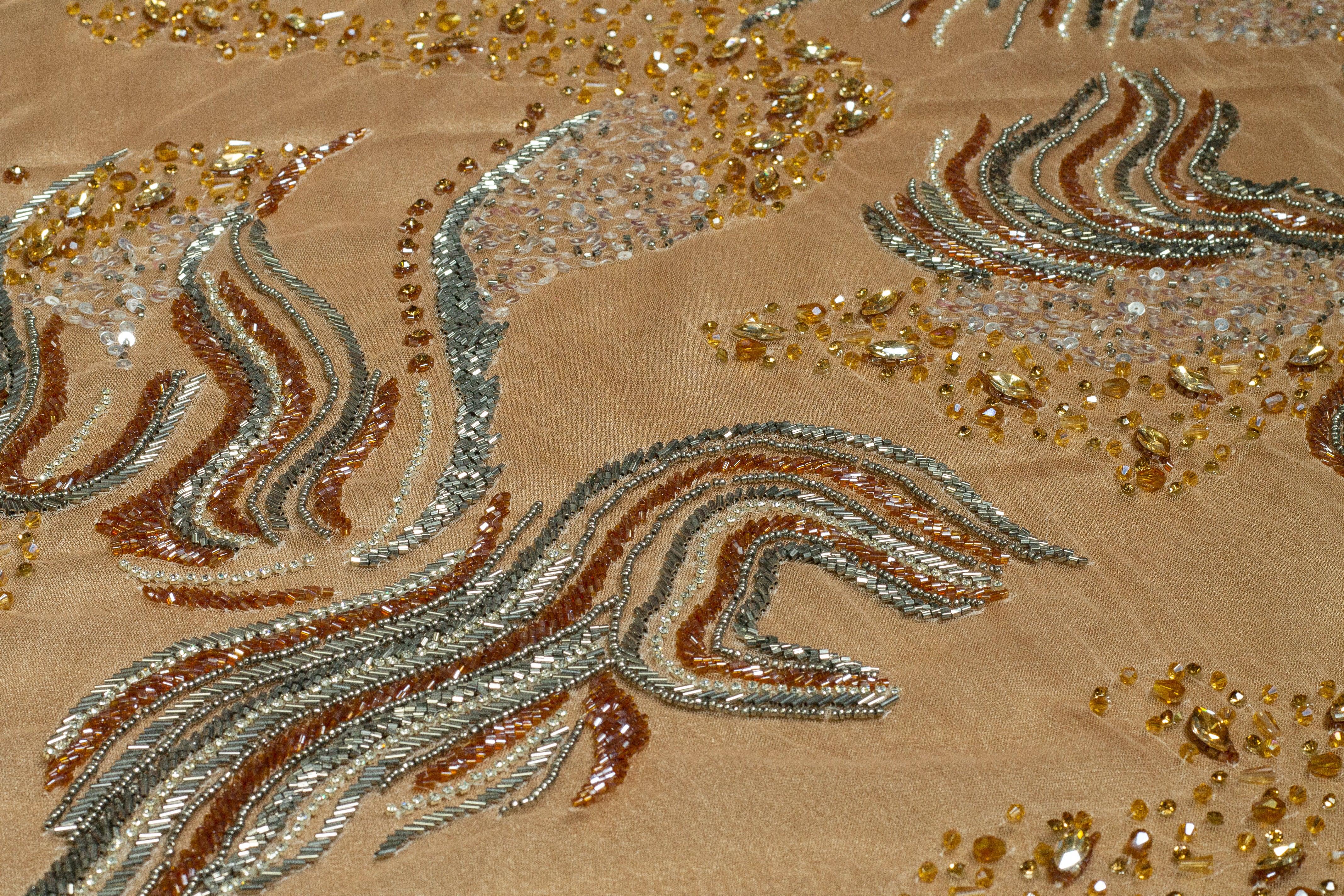 Hand Beaded and Sequined Mesh - Brown - Prime Fabrics