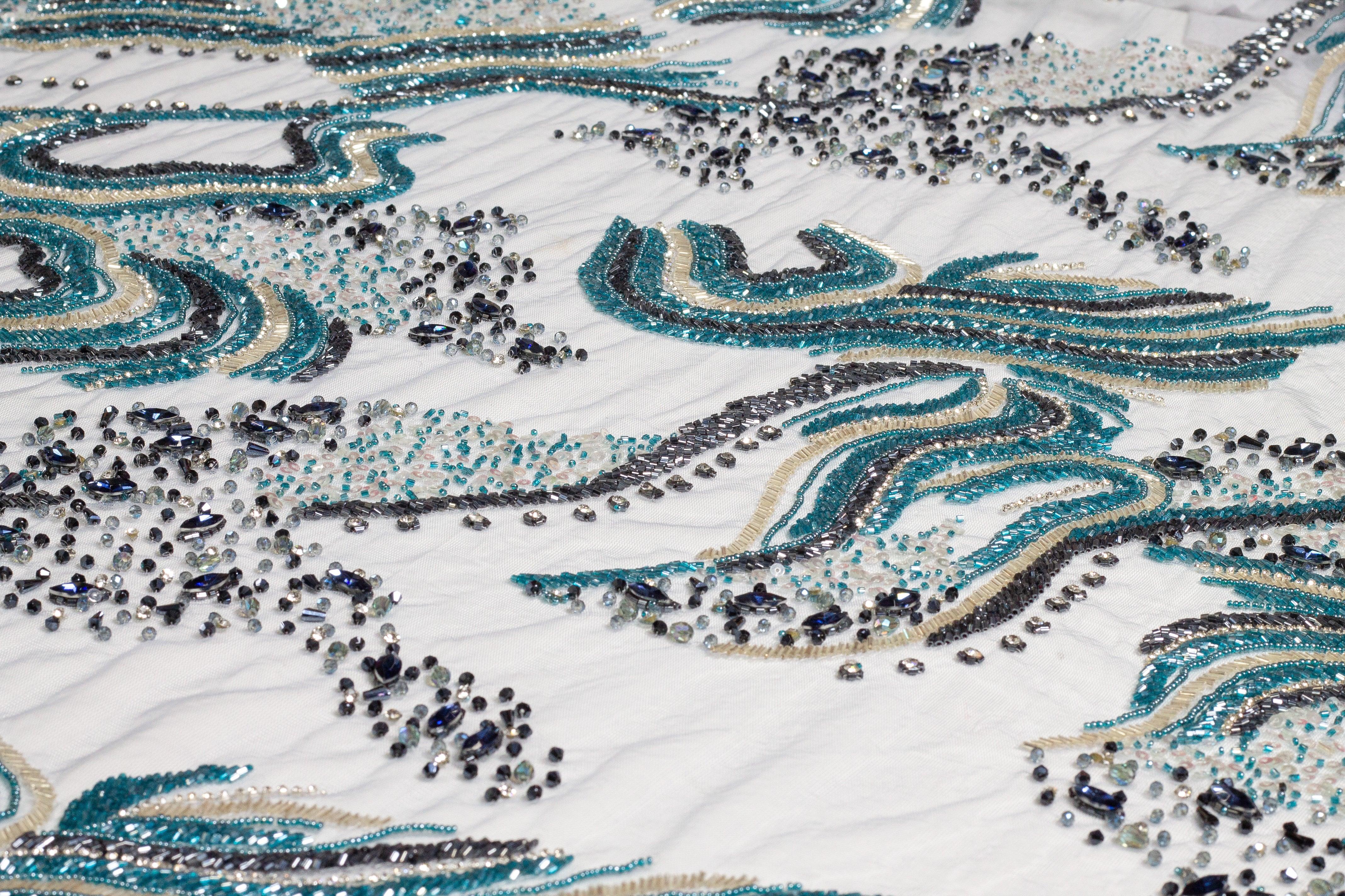 Hand Beaded and Sequined Mesh - Blue - Prime Fabrics