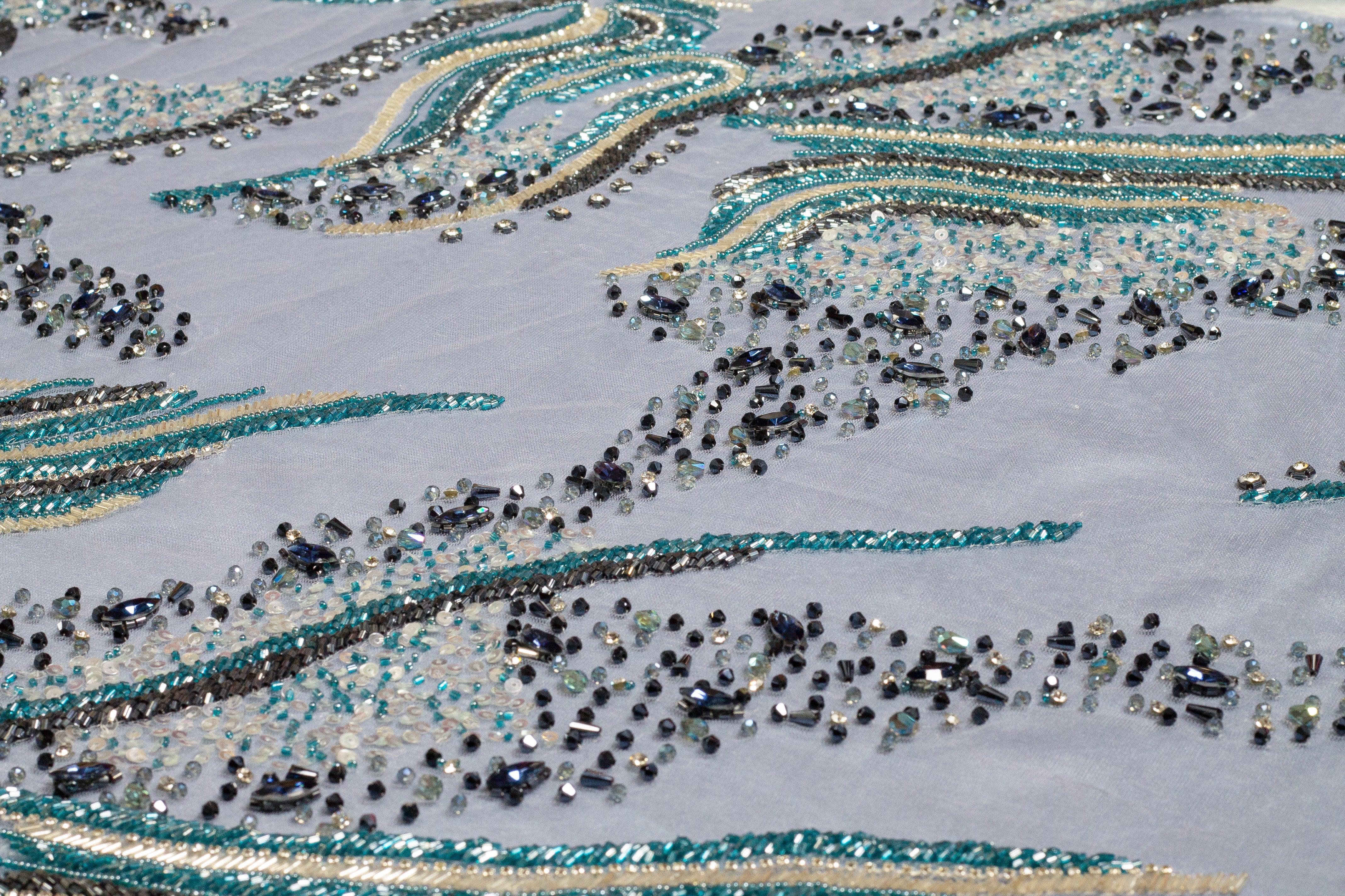 Hand Beaded and Sequined Mesh - Blue - Prime Fabrics