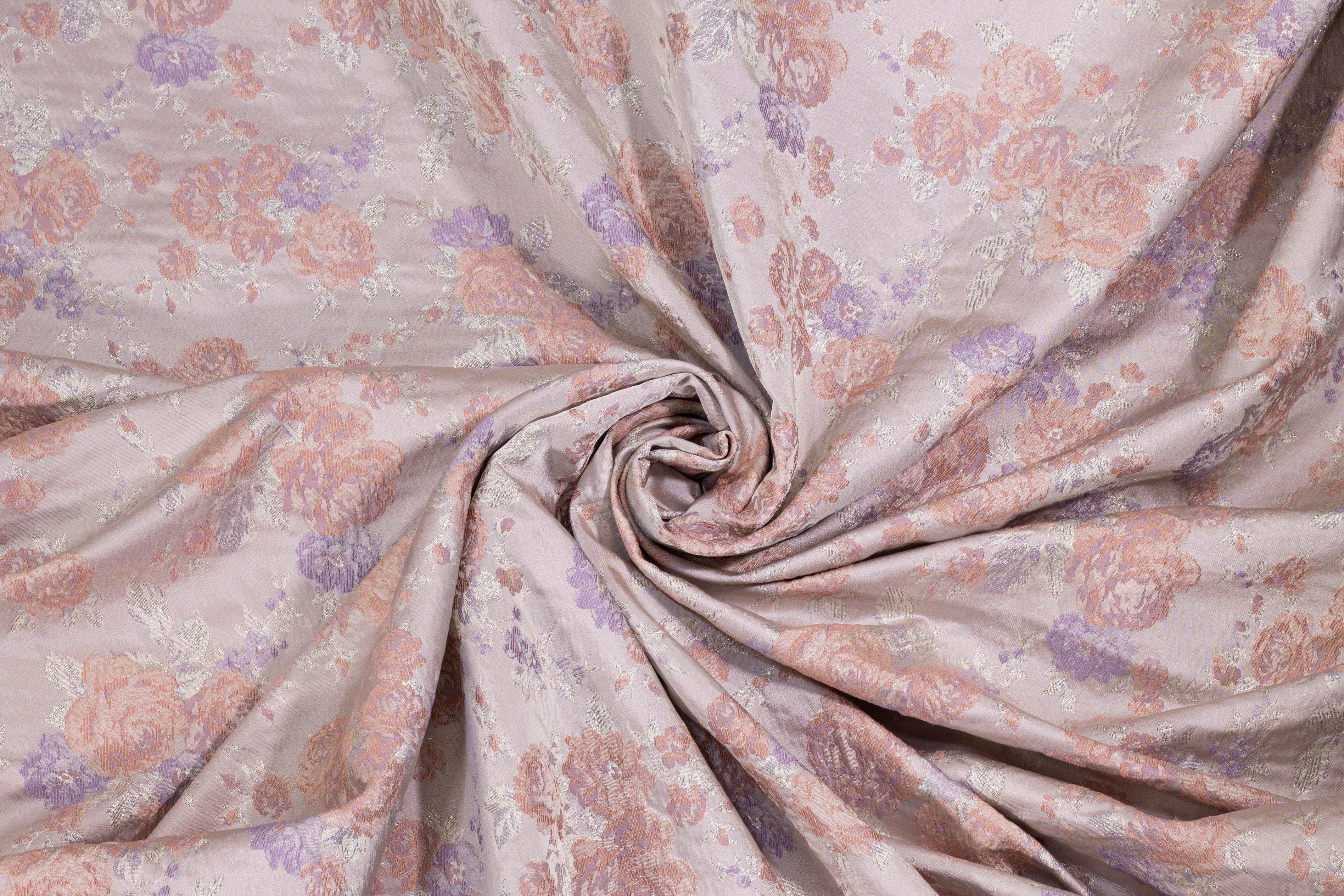 Blush and Lilac Floral Metallic Brocade - Prime Fabrics