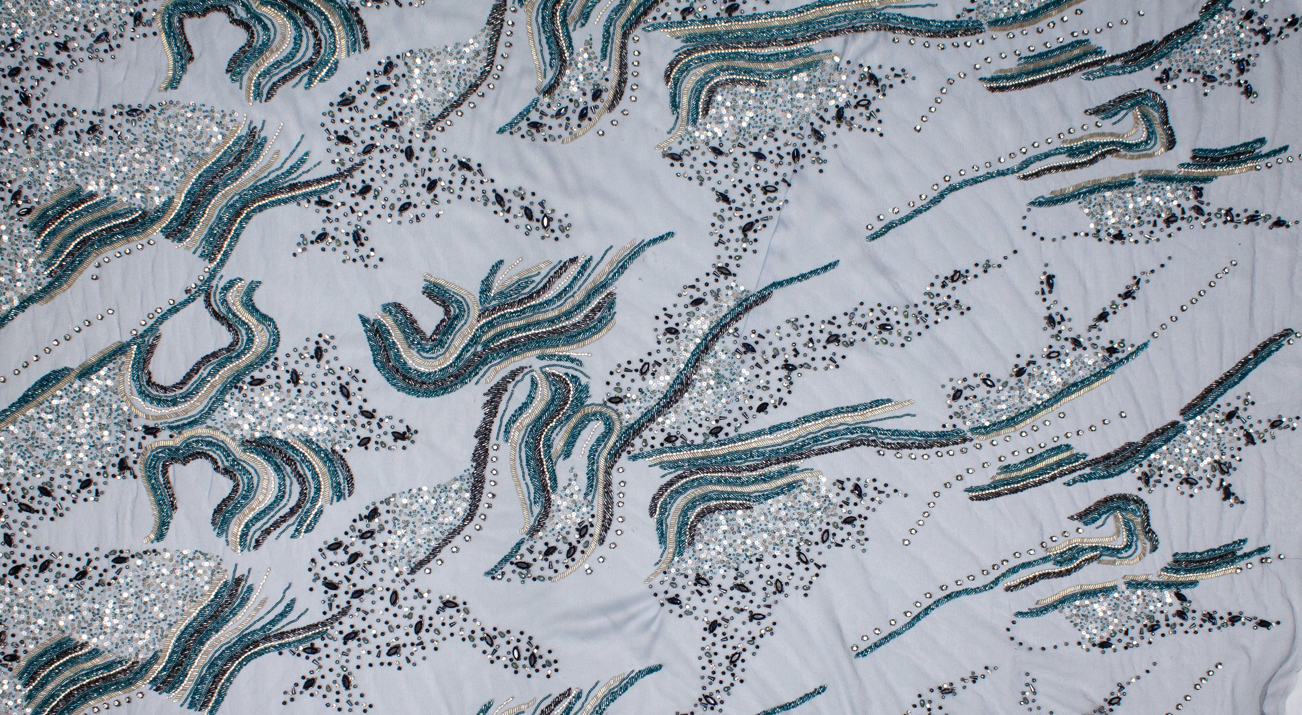 Hand Beaded and Sequined Mesh - Blue - Prime Fabrics
