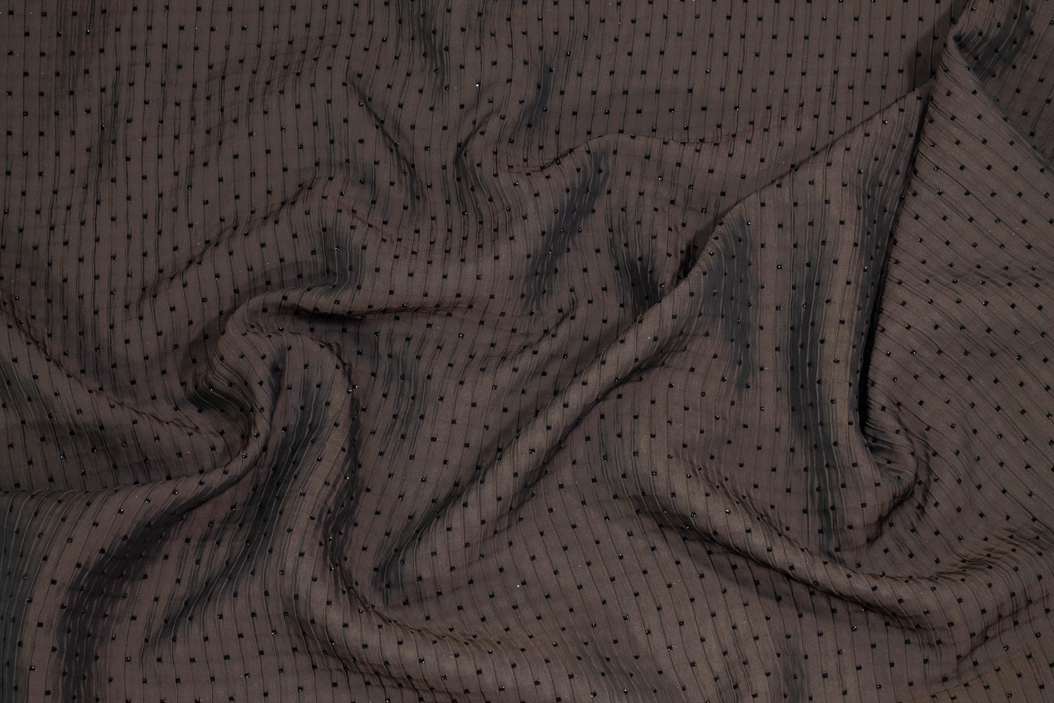 Bistre Brown Crushed Brocade with Embroidered Metallic Polka Dots - Prime Fabrics