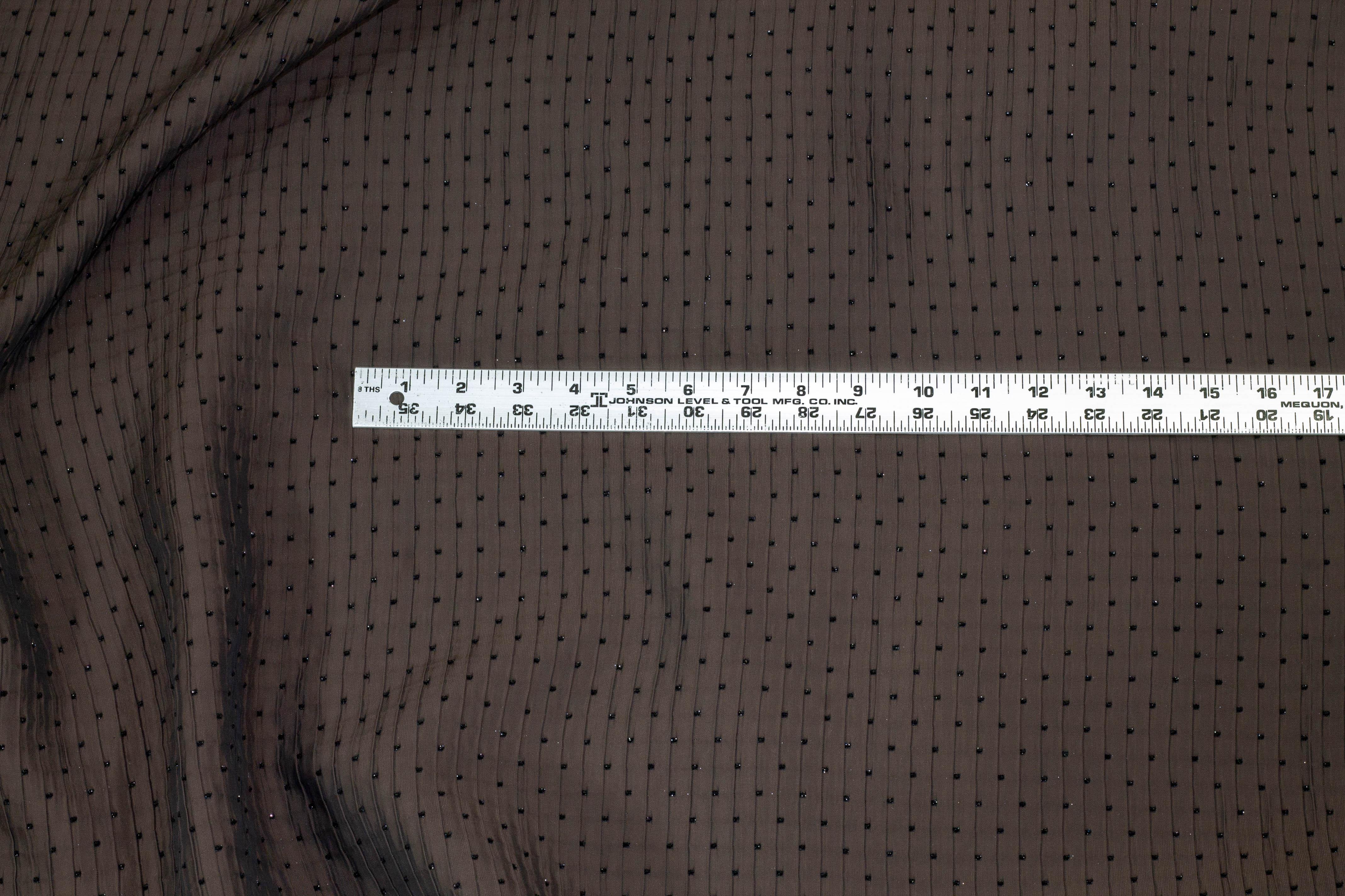 Bistre Brown Crushed Brocade with Embroidered Metallic Polka Dots - Prime Fabrics