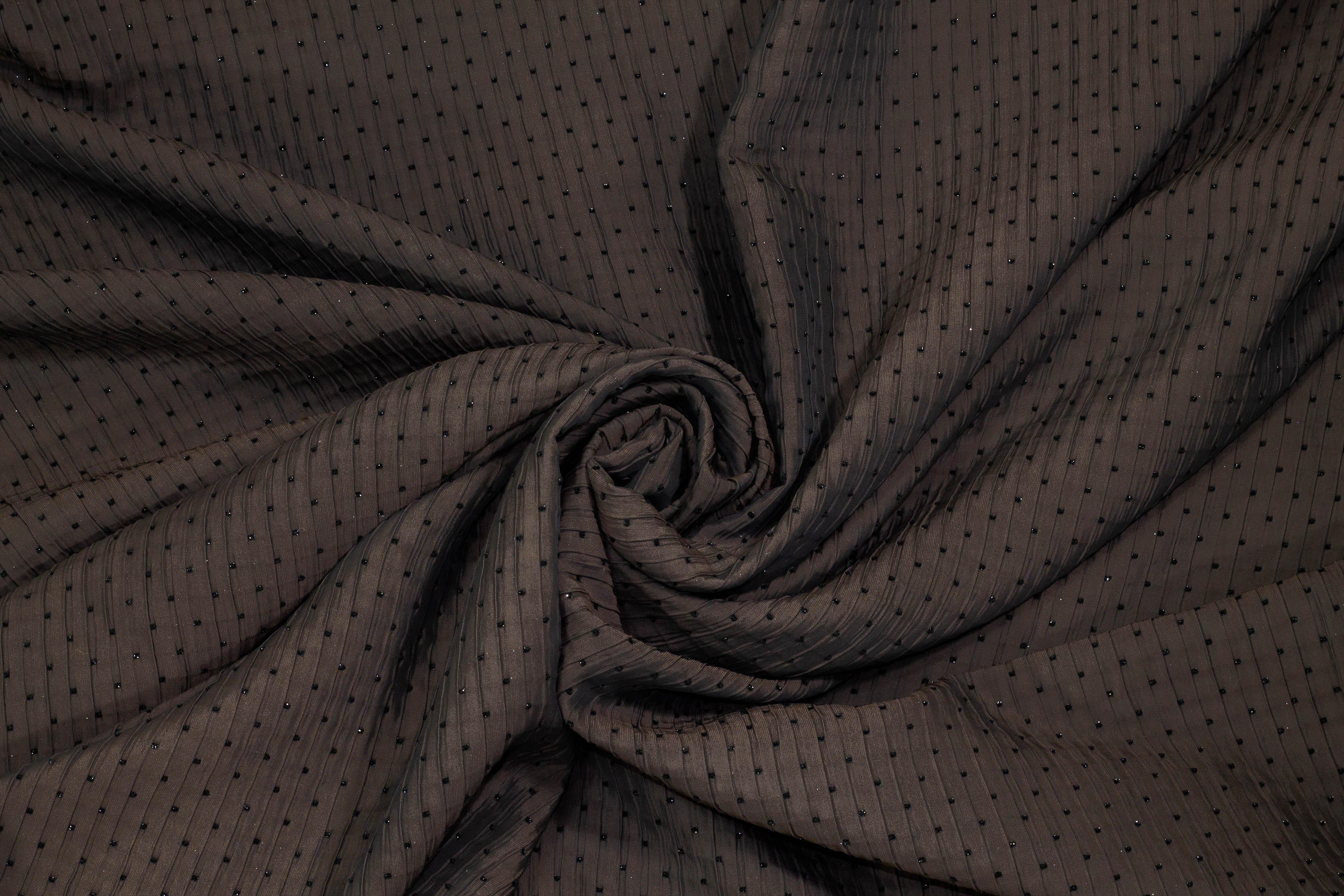 Bistre Brown Crushed Brocade with Embroidered Metallic Polka Dots - Prime Fabrics