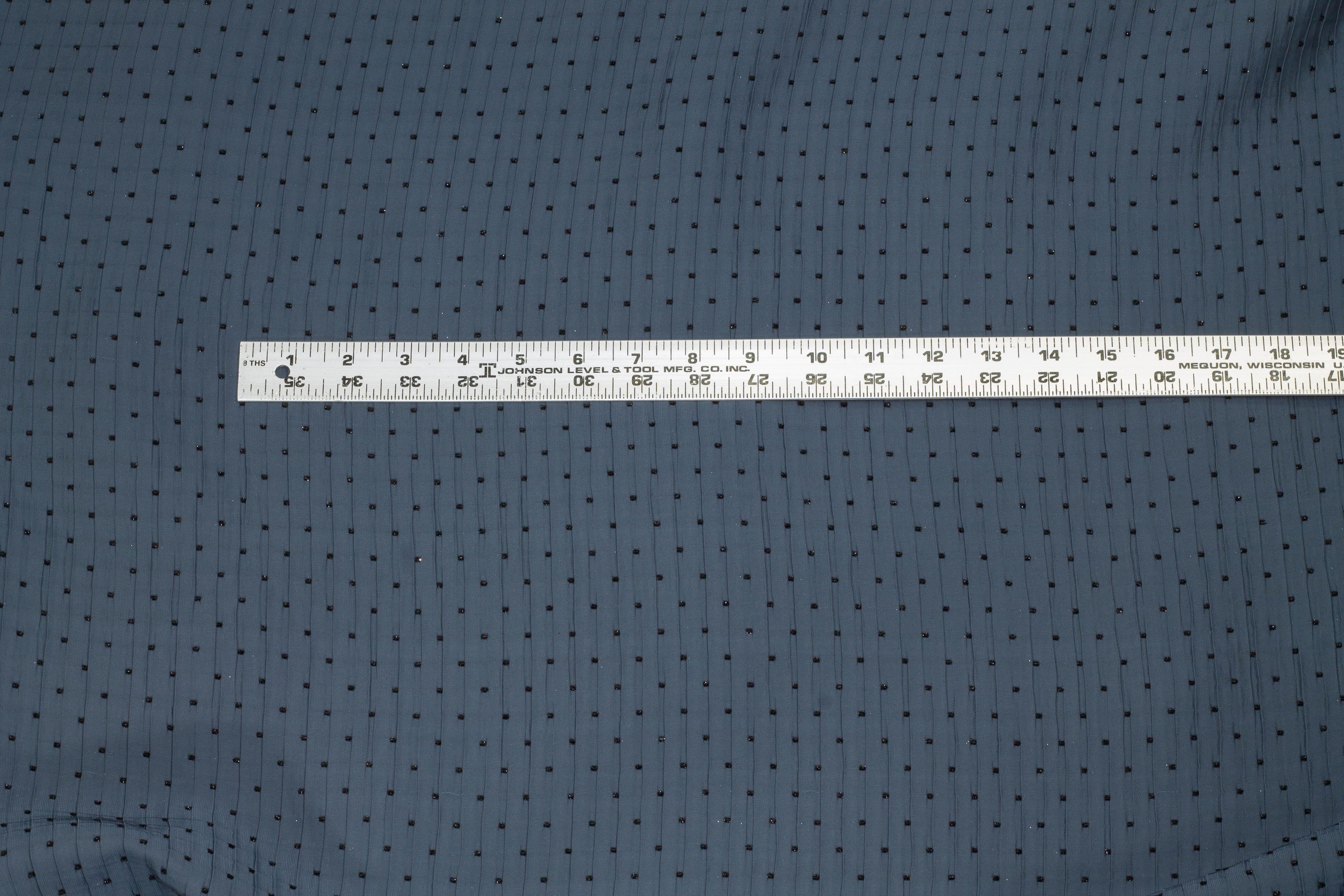 Blue Gray Crushed Brocade with Embroidered Metallic Polka Dots - Prime Fabrics