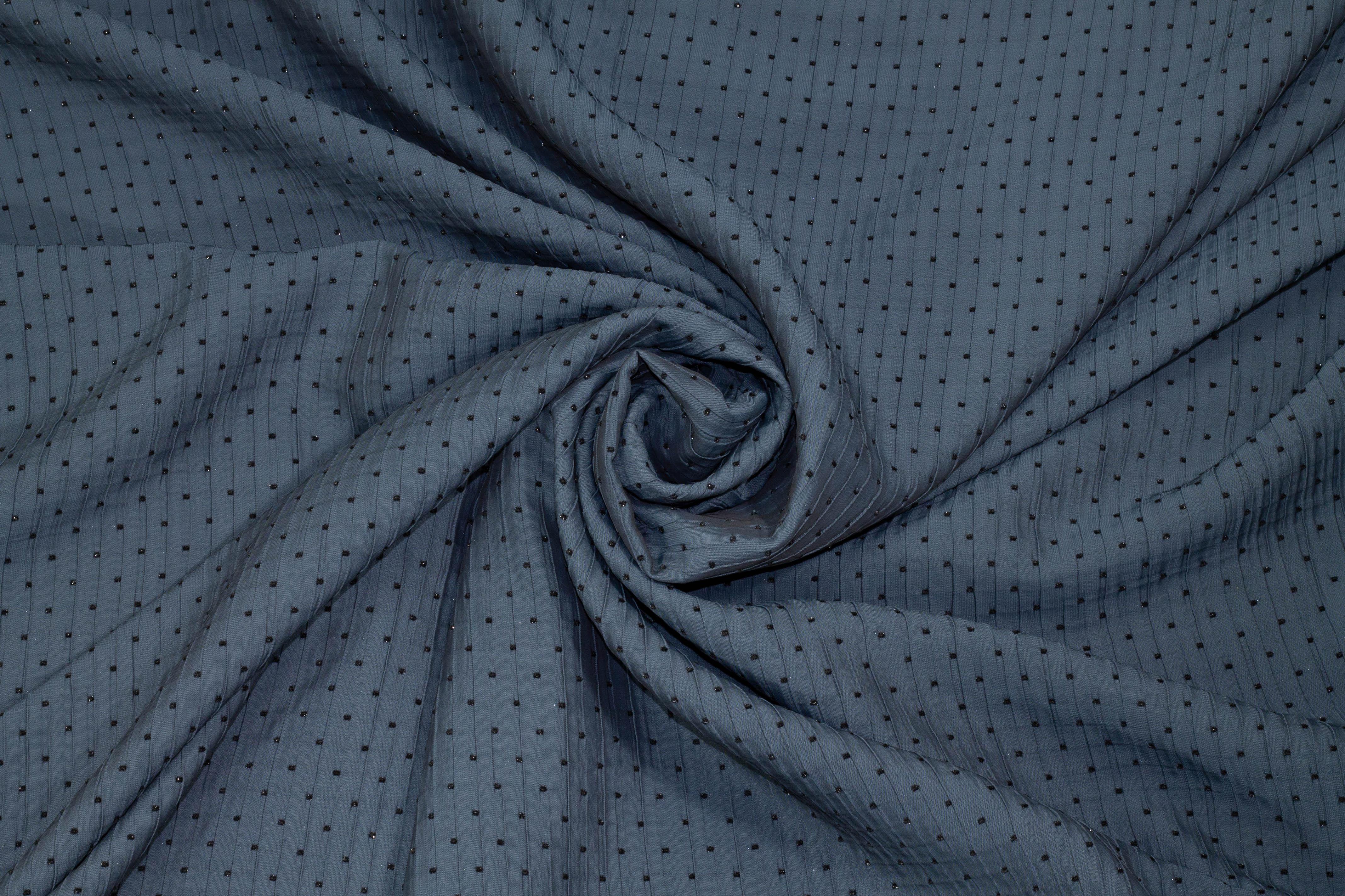 Blue Gray Crushed Brocade with Embroidered Metallic Polka Dots - Prime Fabrics