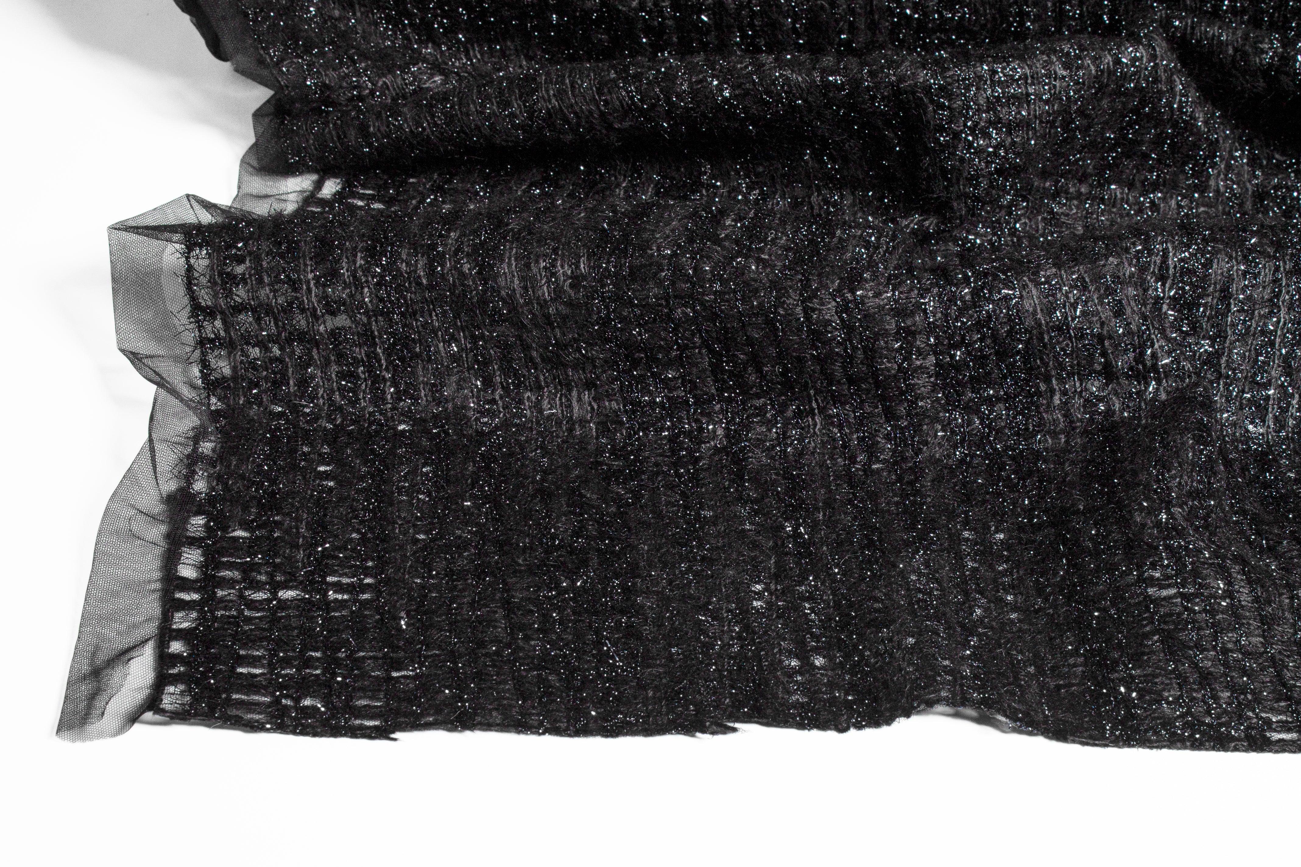 Metallic Black Embroidered Mesh - Made in Italy - Prime Fabrics