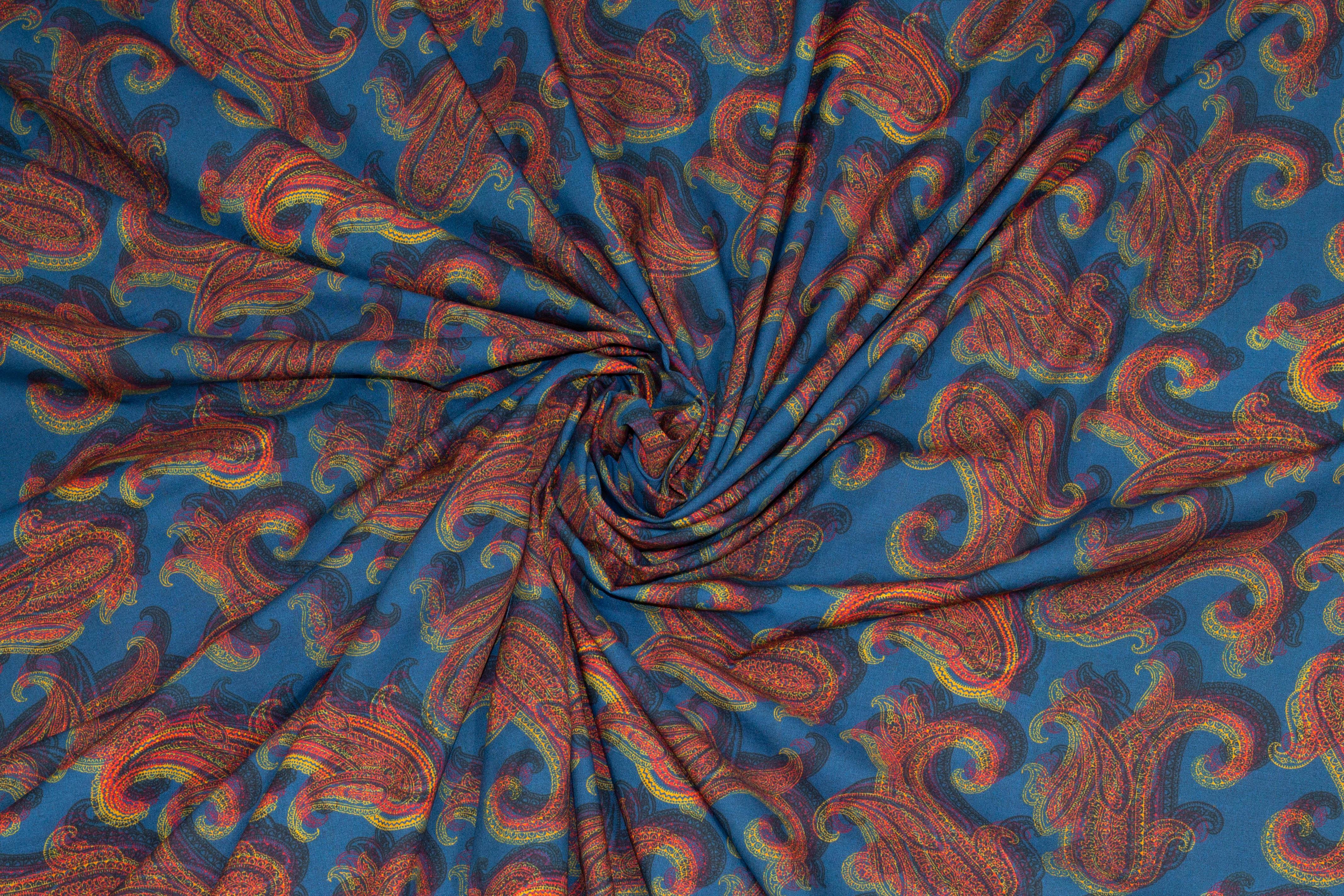 Blue and Orange Paisley Italian Cotton - Prime Fabrics
